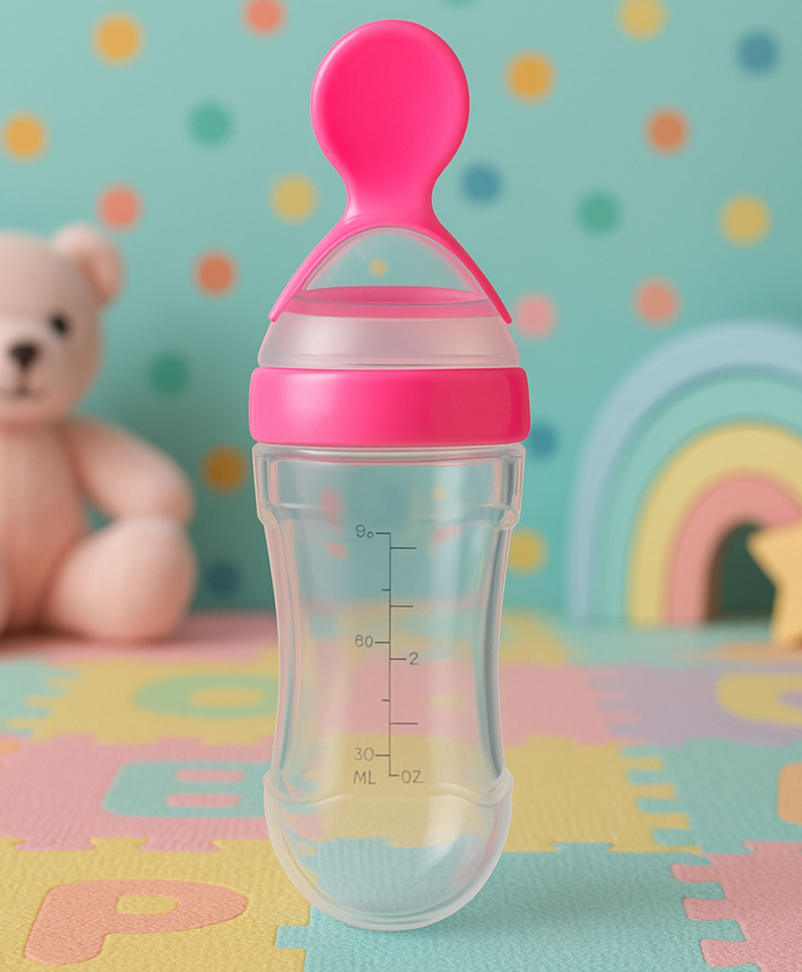 AEREX BPA Free Feeding Bottles | Newborn Baby Feeding Bottle with Spoon | Baby Squeezy Food Feeder for Baby | Feeding Spoon Bottle for Semi-Solid Food, Cereals, Fruit Food Feeder (Pink)-image-44