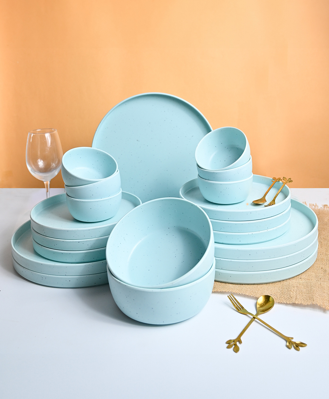 VONCASA Melamine Minto Blue Sparkle 20 Piece Dinner Set - Light Blue-image-2