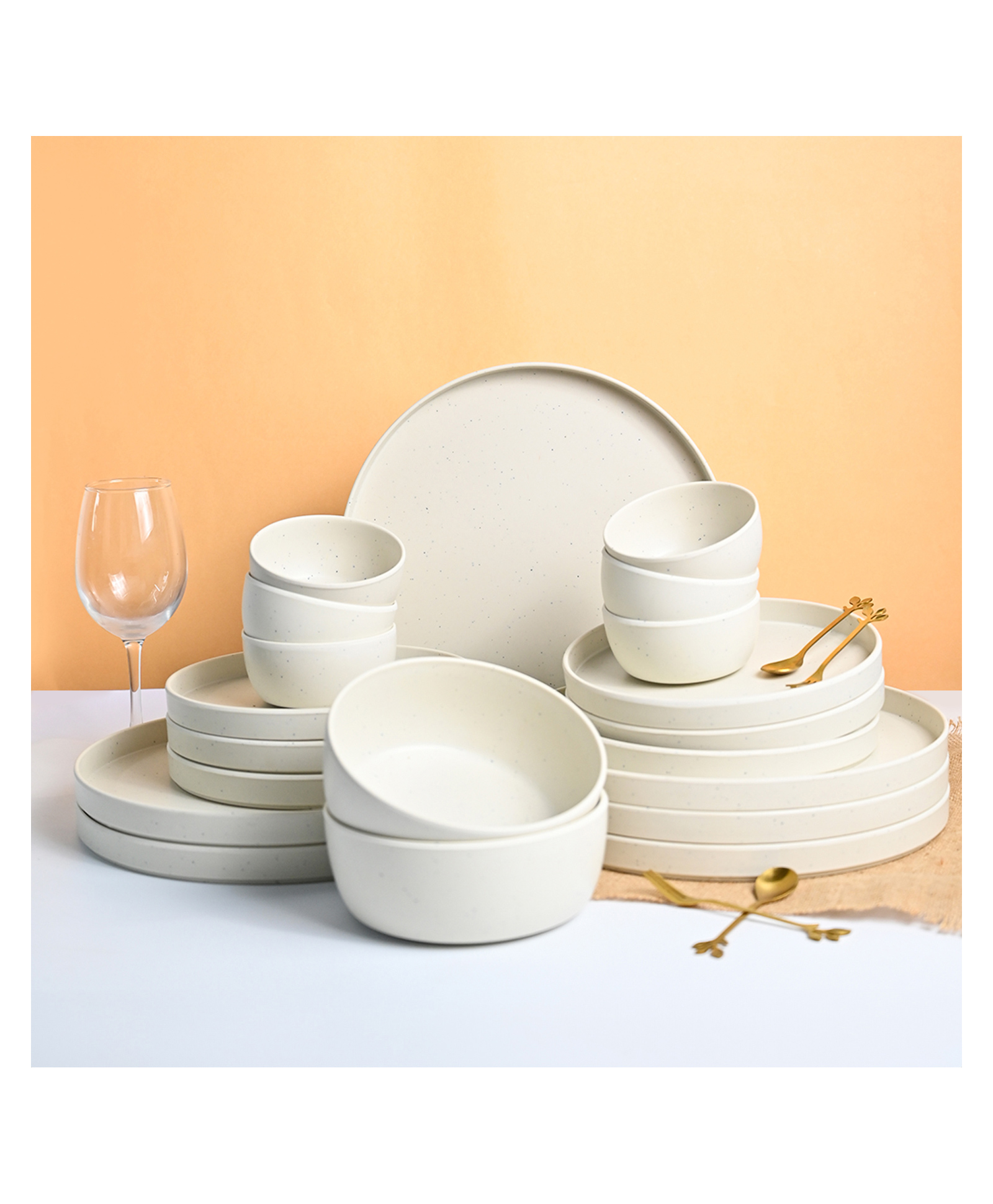 VONCASA Melamine Minto Cream Sparkle Sparkle 20 Piece Dinner Set - Cream-picture-35