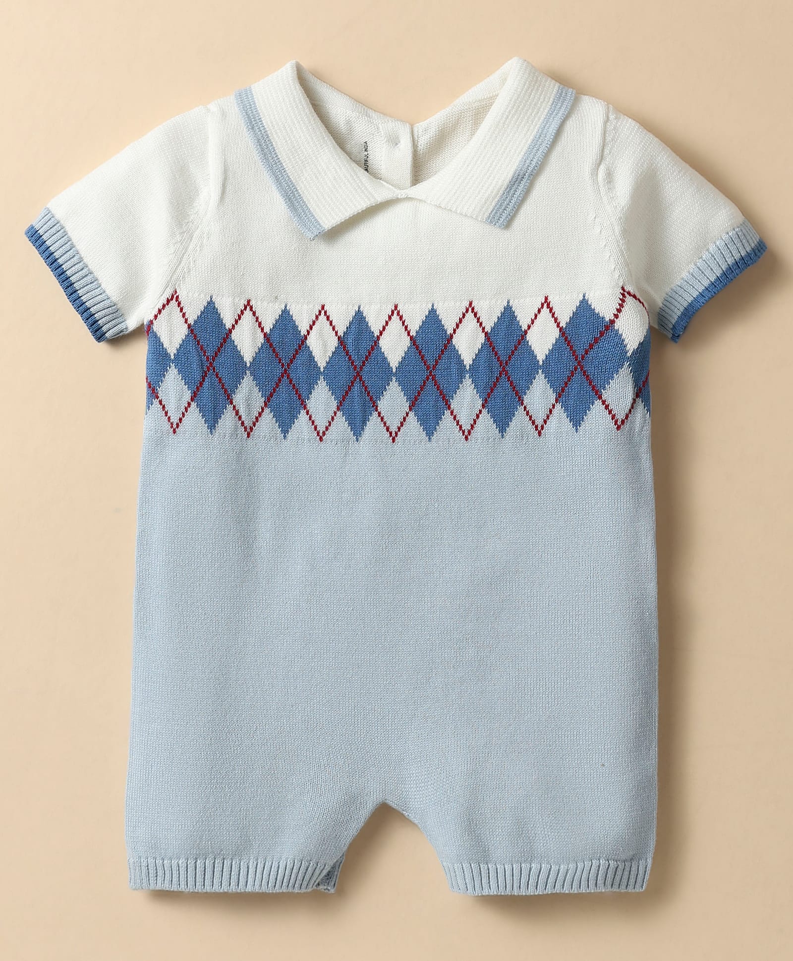 ToffyHouse Cotton Knit Half Sleeves Romper With Design - Light Blue & White-image-25