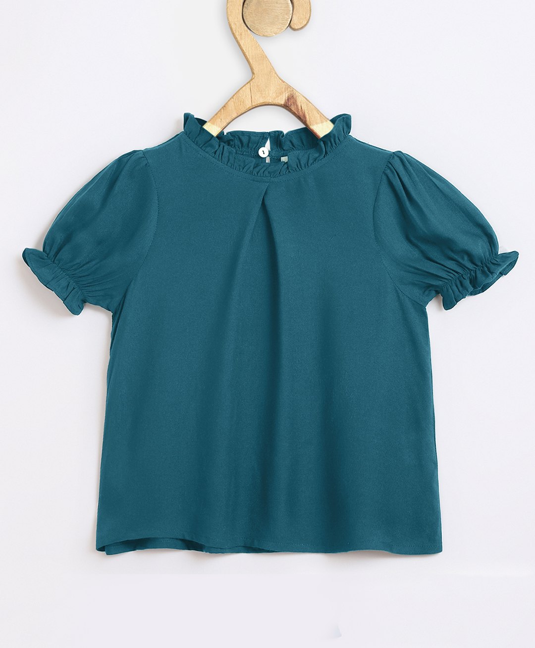 Chuppan Chupai Rayon Half Puffed Sleeves Solid Top - Firozi Blue-picture-15