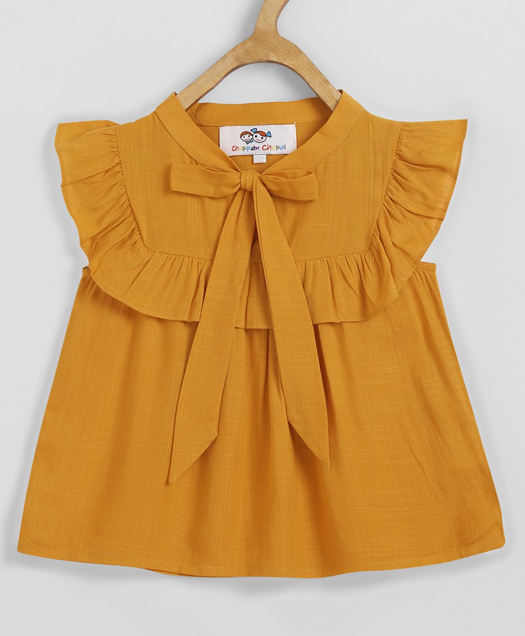 Chuppan Chupai Rayon Sleeveless Bow Tie Up Detailed Peplum Top - Mustard-picture-1