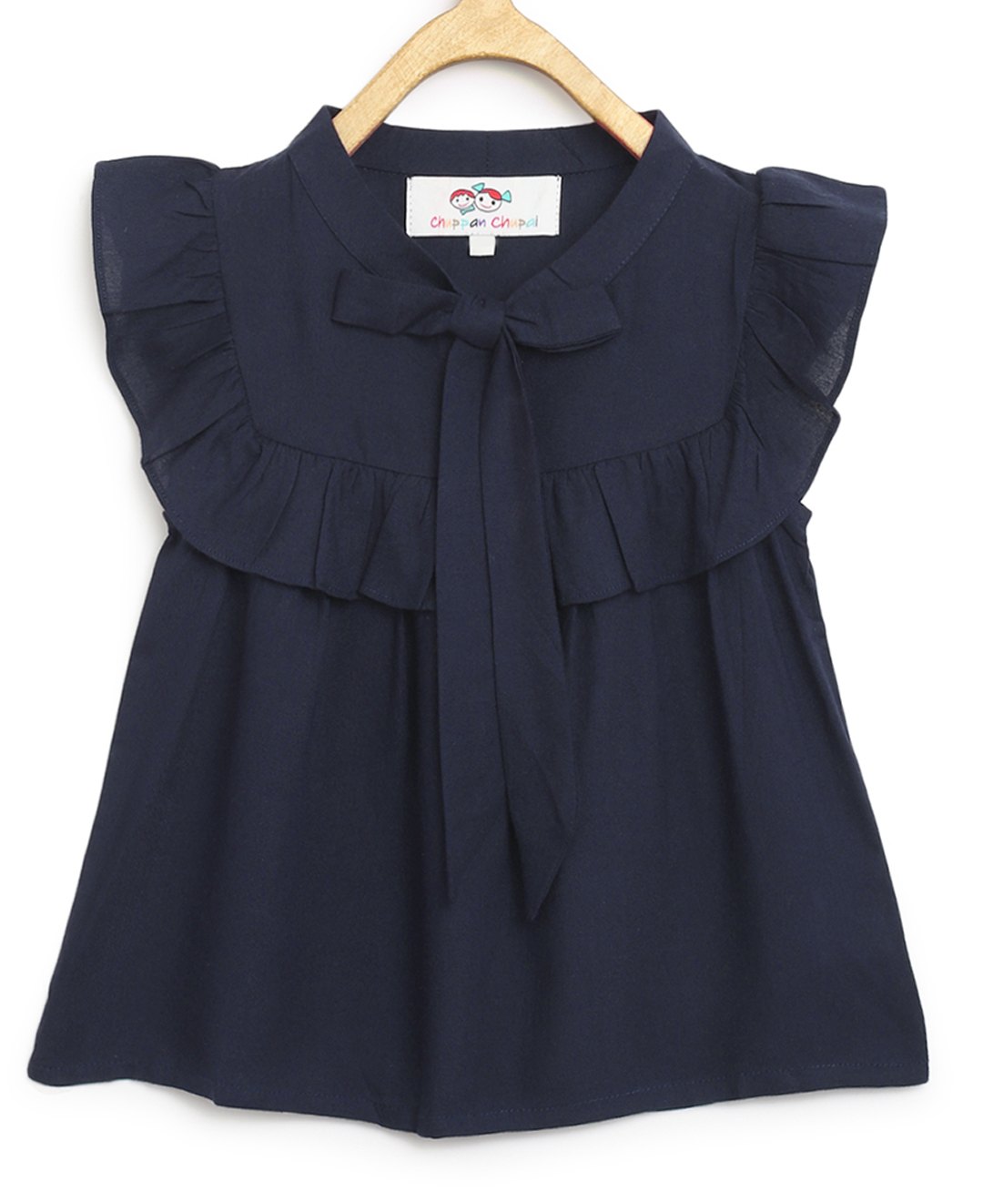 Chuppan Chupai Rayon Sleeveless Frill & Bow Applique Detailed Top - Navy Blue-picture-29