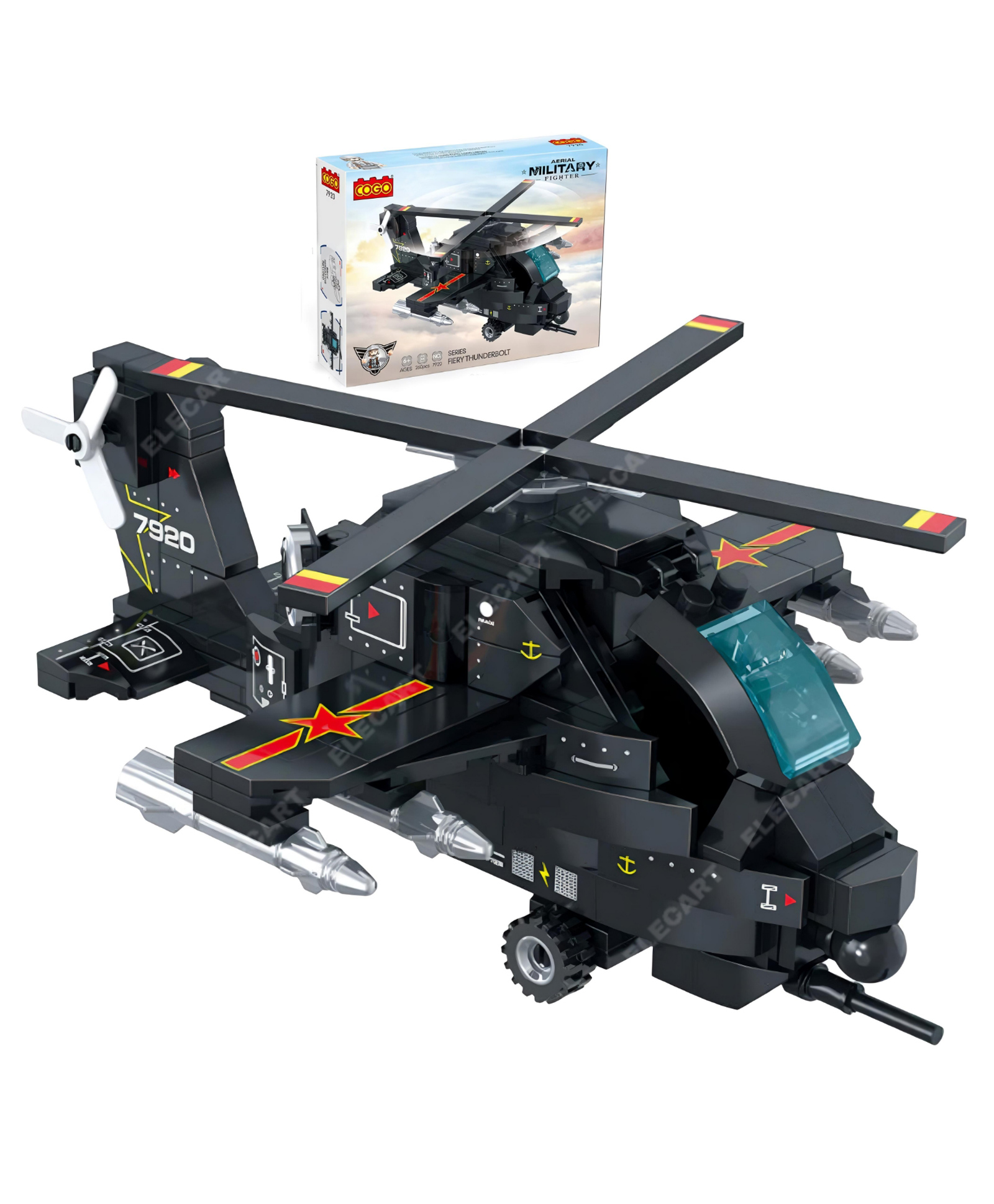 Elecart Military Helicopter Building Blocks Set 260PCS Army Aircraft Toy for Kids, STEM-Compatible Brick Set with Missiles & Rotating Blades, Creative Educational Toy Gift (Black)-picture-16