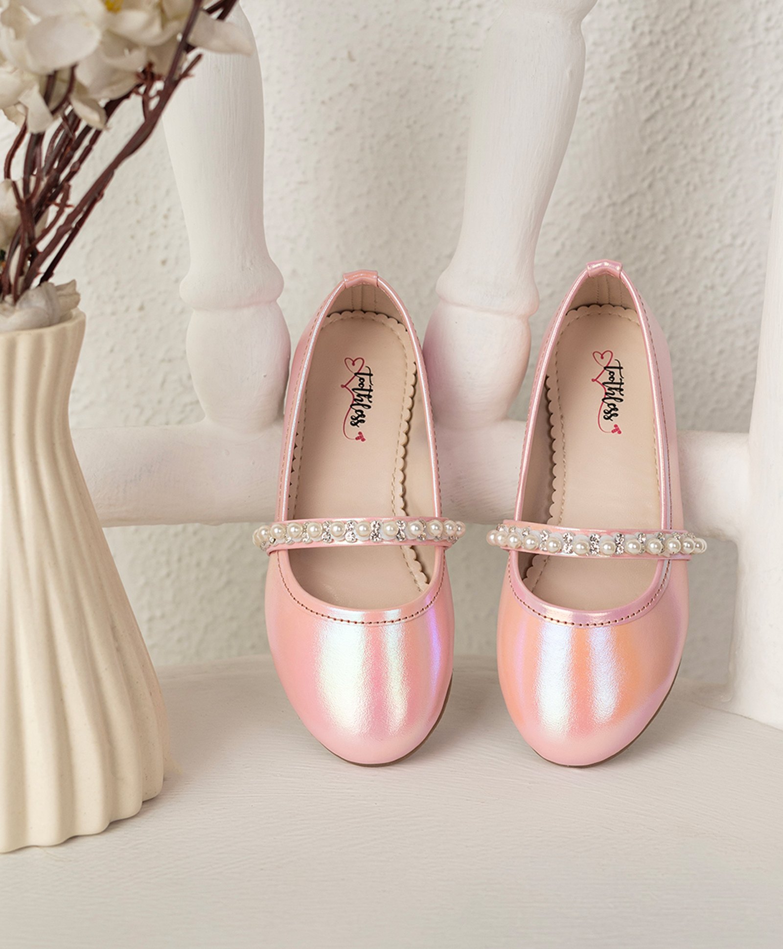 Toothless Pearls Embellished Ballerinas - Pink-image-7