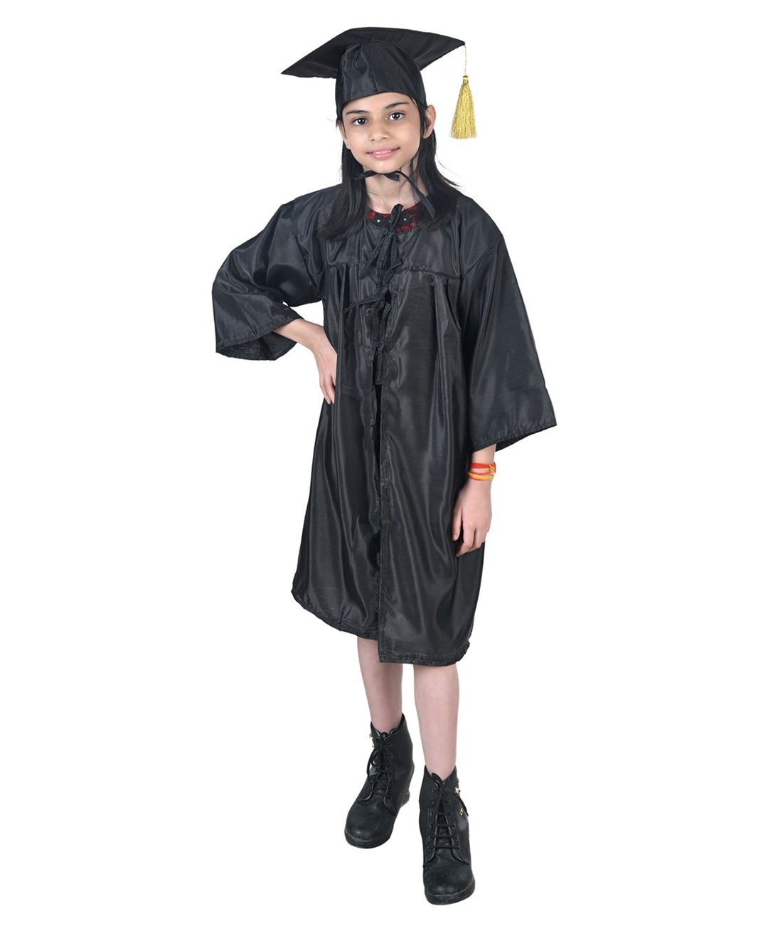 BookMyCostume Convocation Theme Three Fourth Sleeves Solid Graduation Costume Set - Black-image-11
