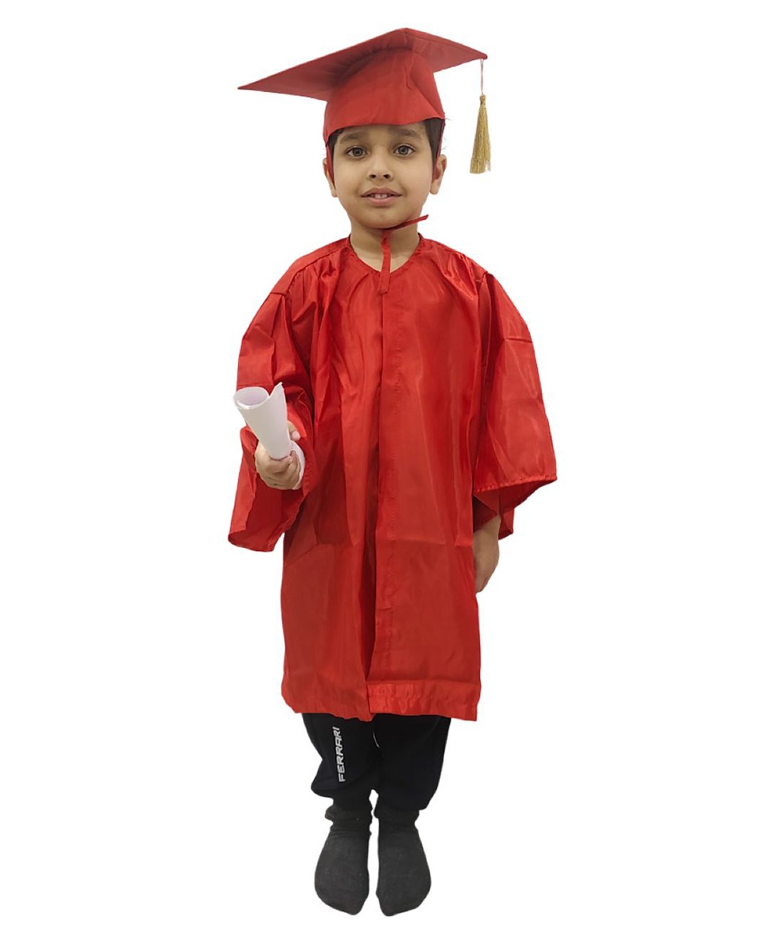 BookMyCostume Convocation Theme Three Fourth Sleeves Solid Graduation Costume Set - Red-image-10