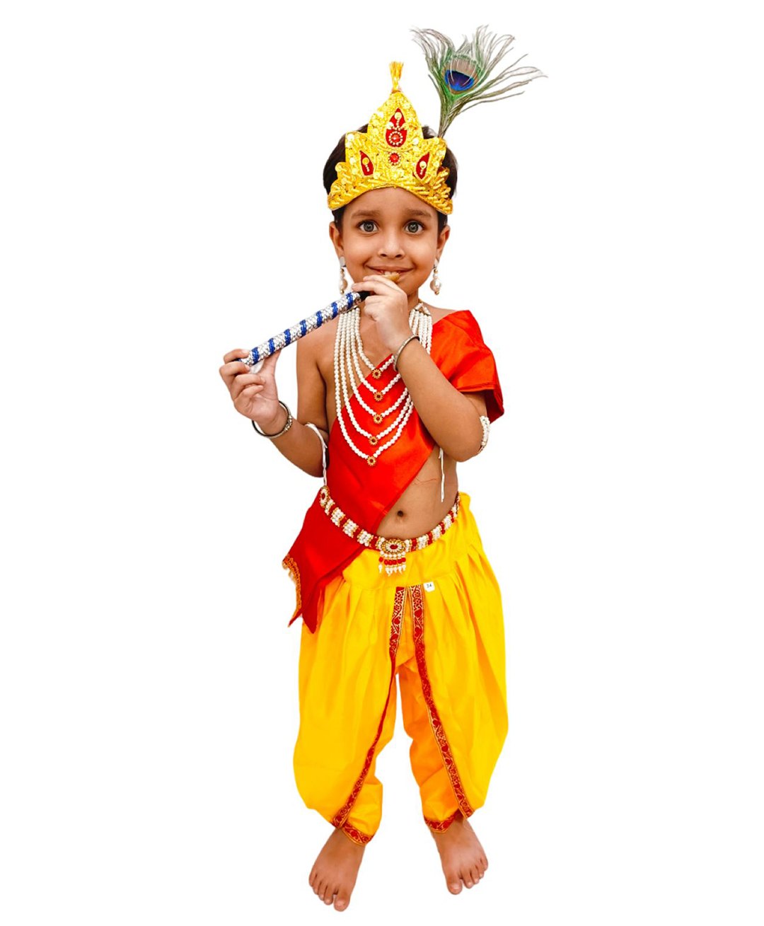 BookMyCostume Lace Detailed Krishna Costume Set - Yellow