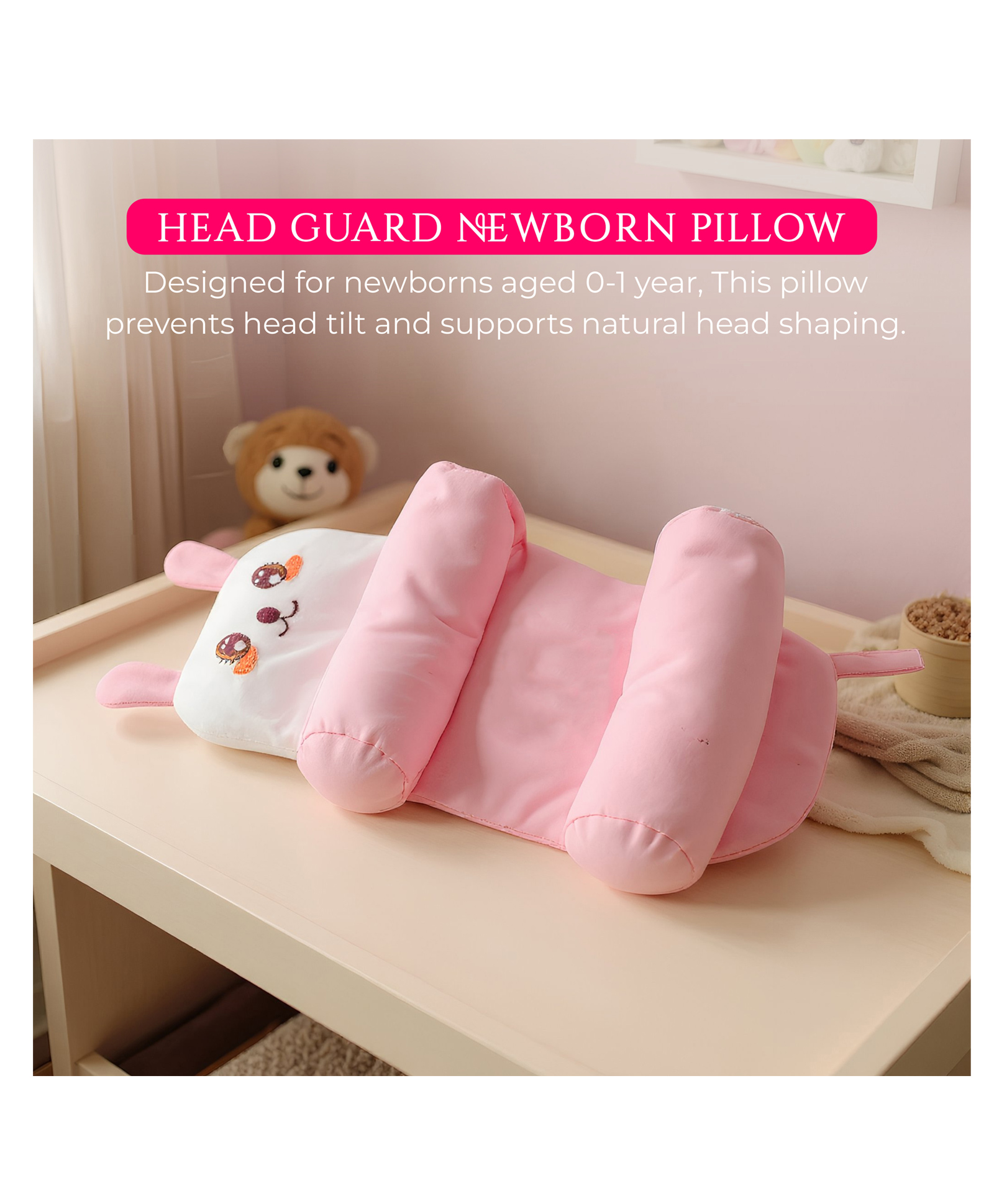 Voidrop Head Guard Mustard Rai Pillow for Newborn Baby - Pink Color