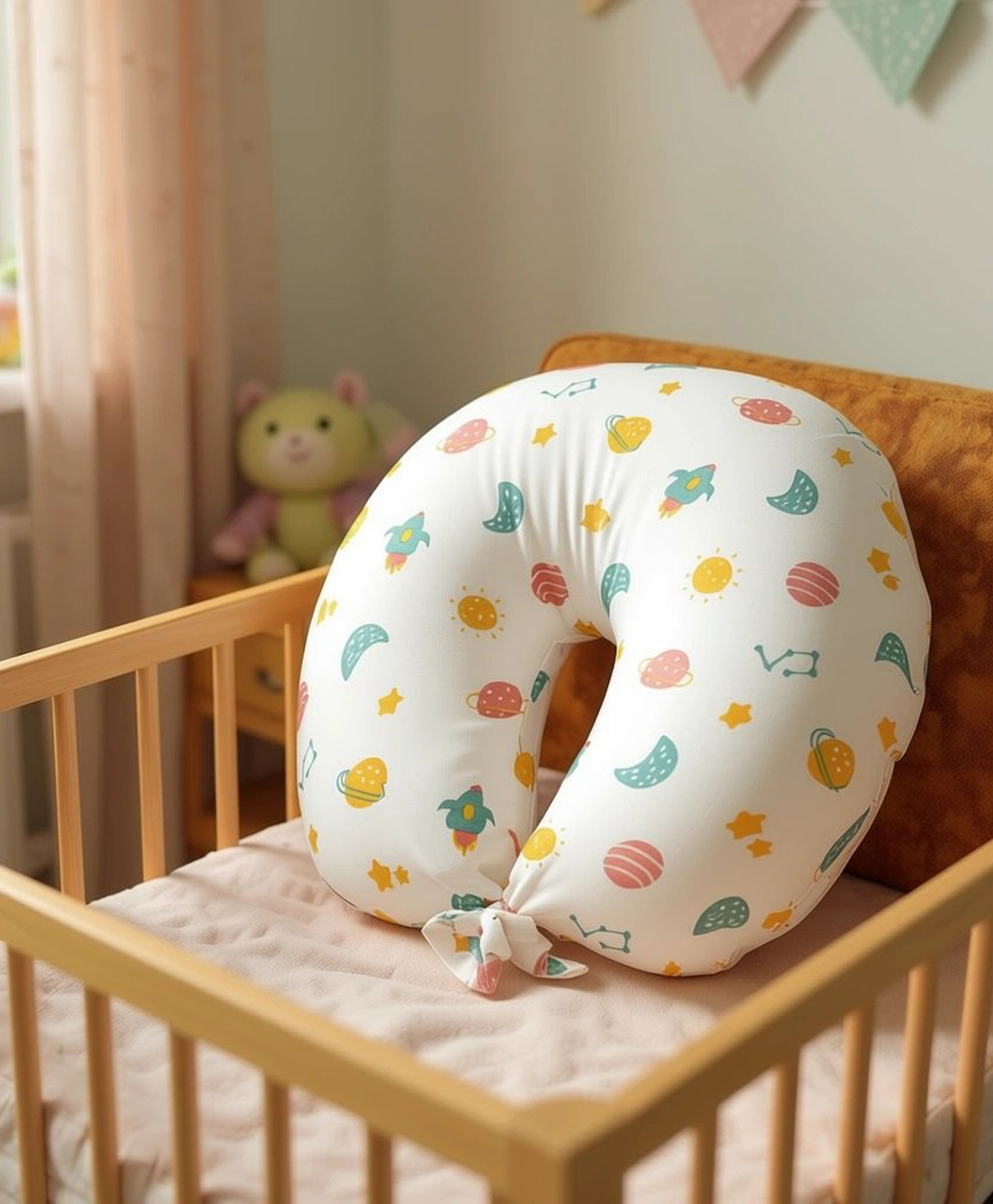 VOIDROP Baby Breast Feeding Pillow, Nursing Pillow U Shaped Pillow Helper for Mother and Baby Pillow with Detachable Cover with Moon & Start Print-image-8