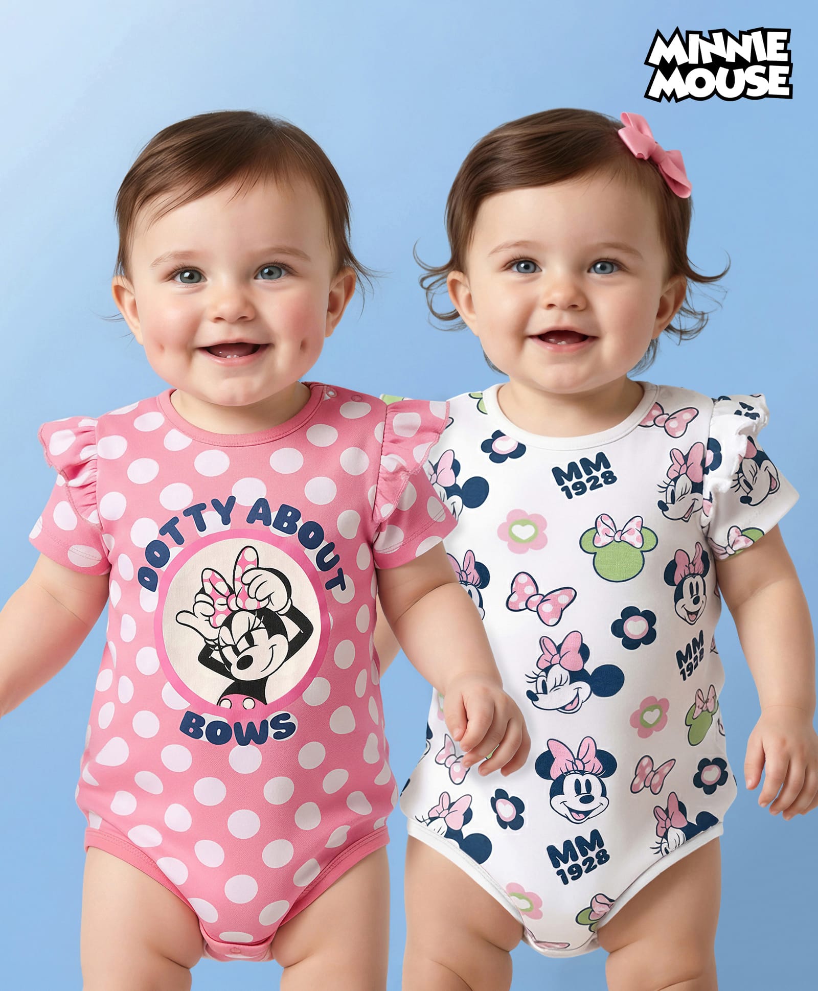 Babyoye Disney Interlock Knit Half Sleeves Onesies With Minnie Mouse & Family Graphics - Pink & White-picture-13