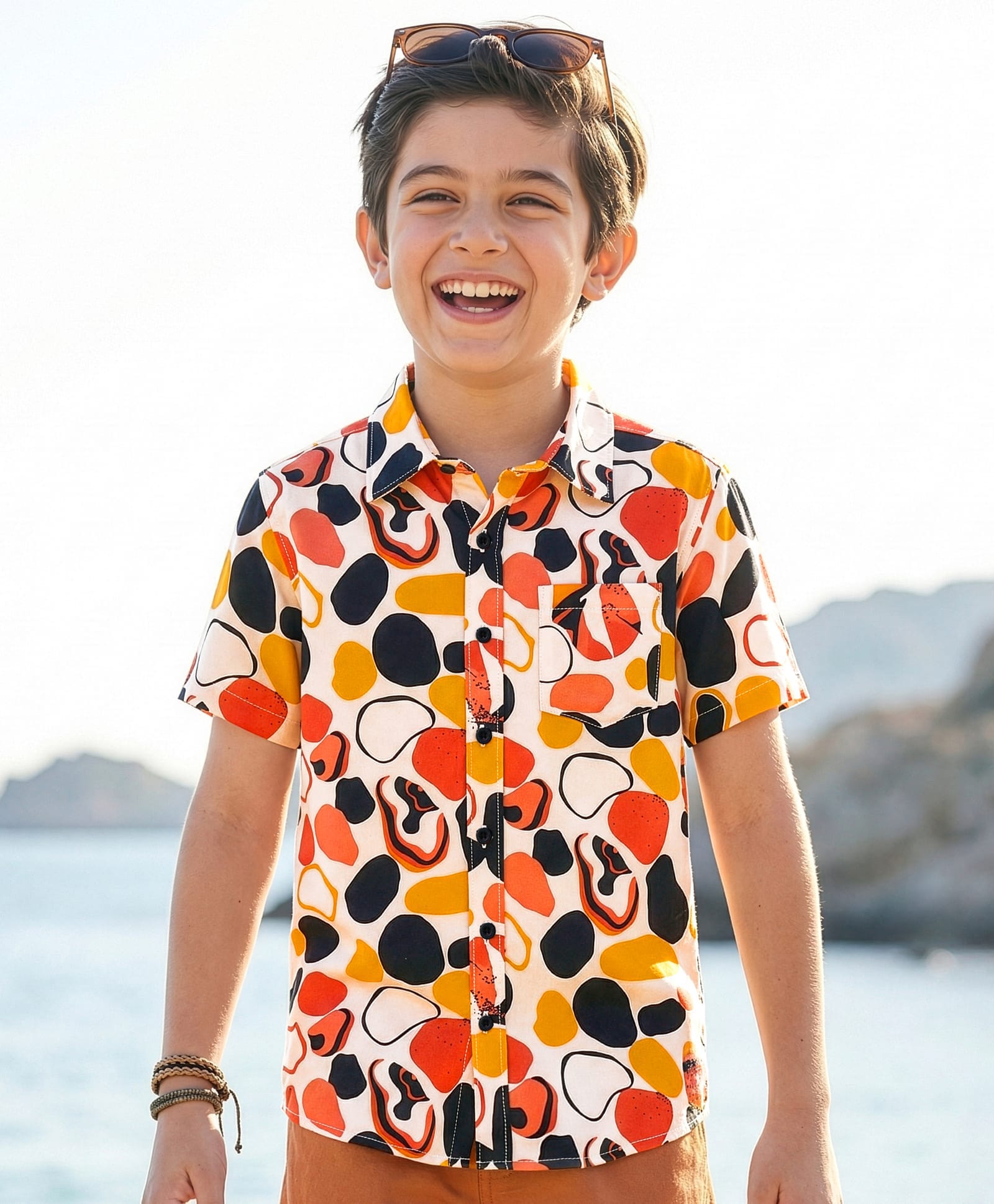 Pine Kids Viscose Woven Half Sleeves Shirt With Abstract Print - Multicolour-image-3