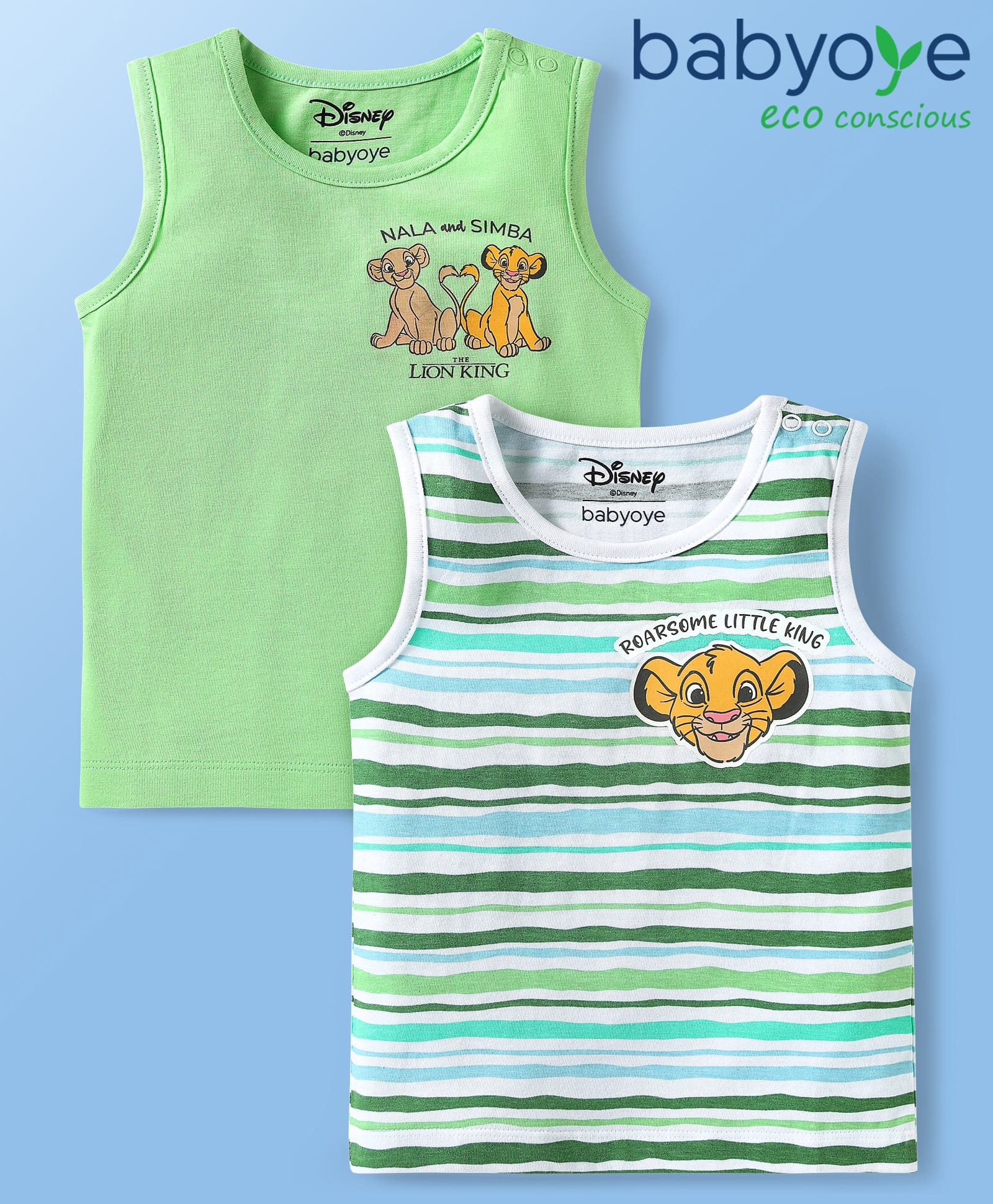 Babyoye Disney Single Jersey Knit Sleeveless Vests With Lion King Graphics Pack of 2 - Multicolor-image-38