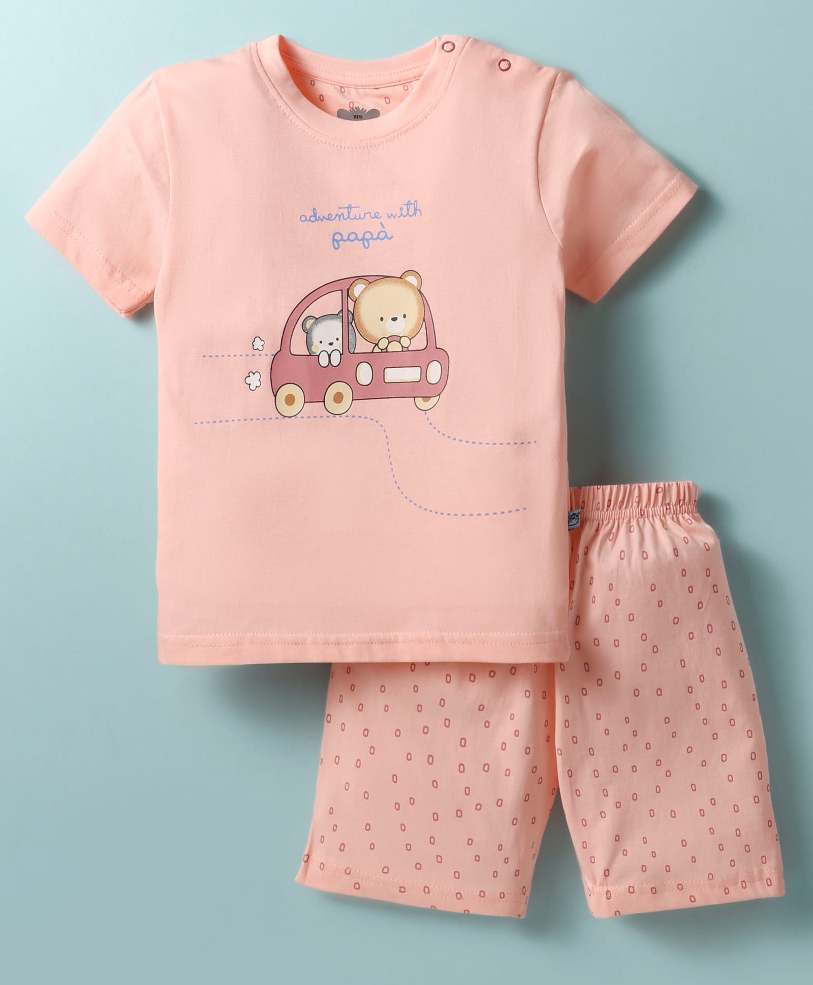 Mini Taurus Sinker Knit Half Sleeves Shorts Night Suit with Bear Print - Baby Pink-picture-25