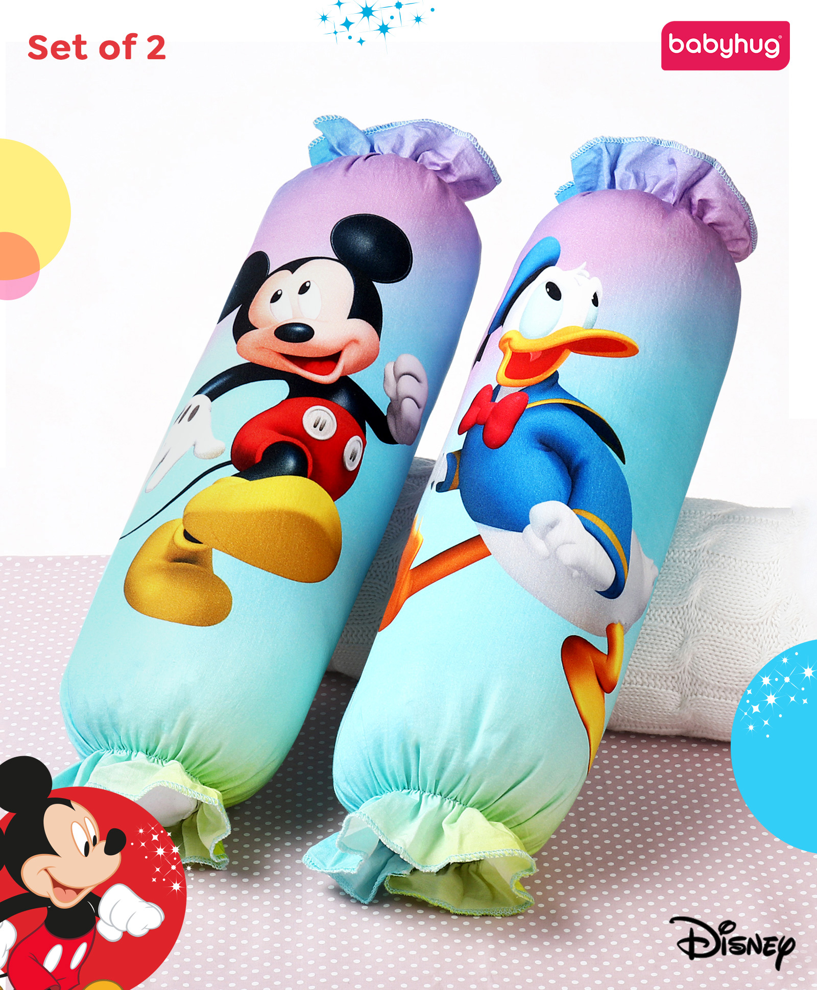Babyhug Disney Cotton Bolsters Mickey & Friends Digital Print | Soft & Breathable| Removable Washable Cover - Purple-picture-28