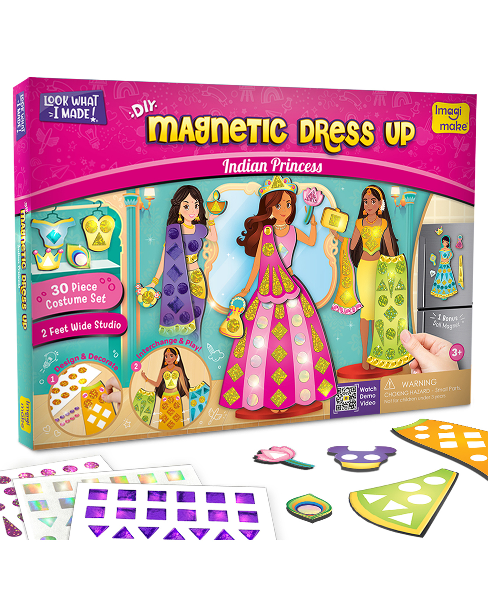 Imagimake DIY Magnetic Dress Up Indian Princess Art & Craft Kit - Pink