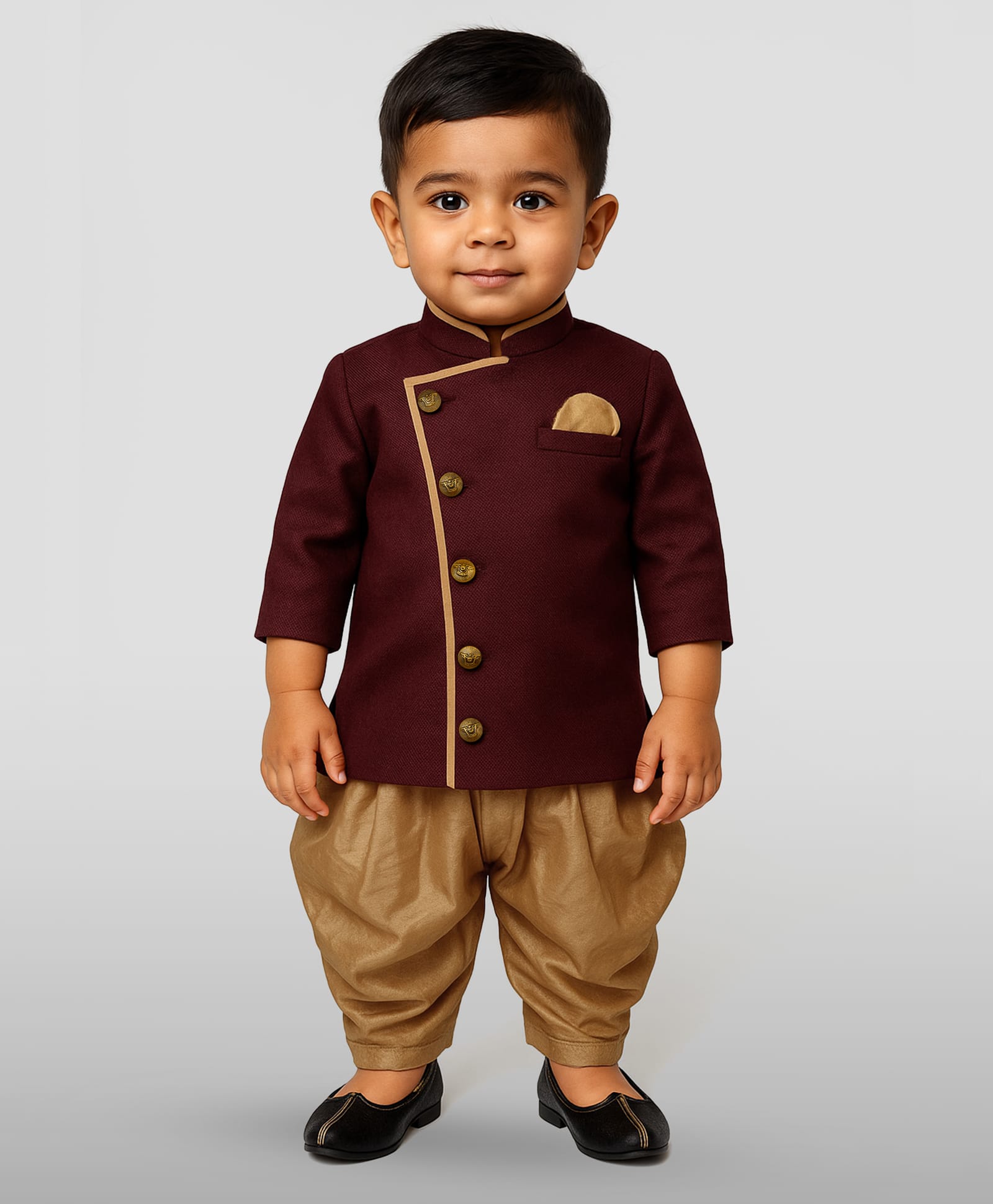 JBN Creation Cotton Blend Full Sleeves Textured Button Detailed Kurta With Dhoti Set - Maroon-image-36
