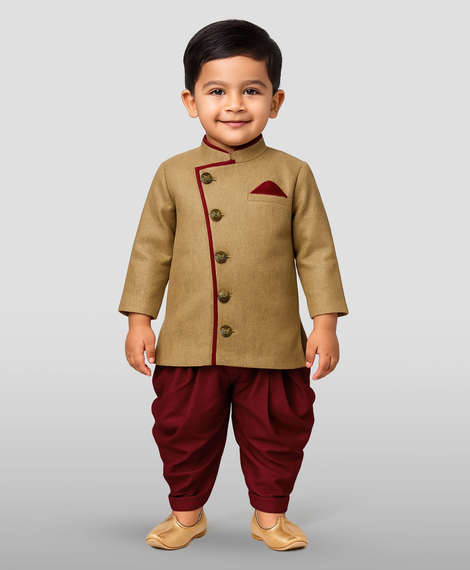 JBN Creation Cotton Blend Full Sleeves Textured Button Detailed Kurta With Dhoti Set - Brown-image-15