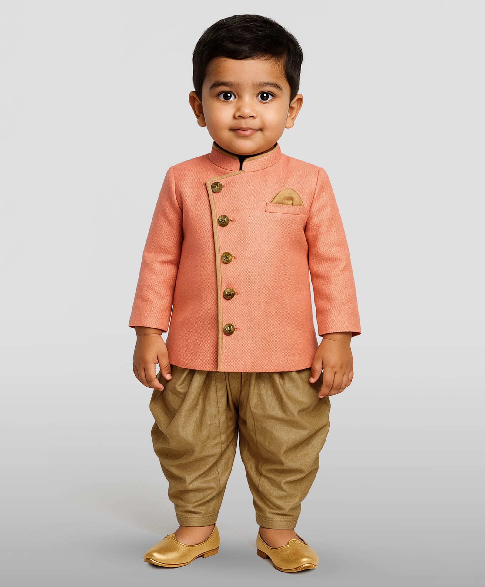 JBN Creation Cotton Blend Full Sleeves Textured Button Detailed Kurta With Dhoti Set - Pink-image-9