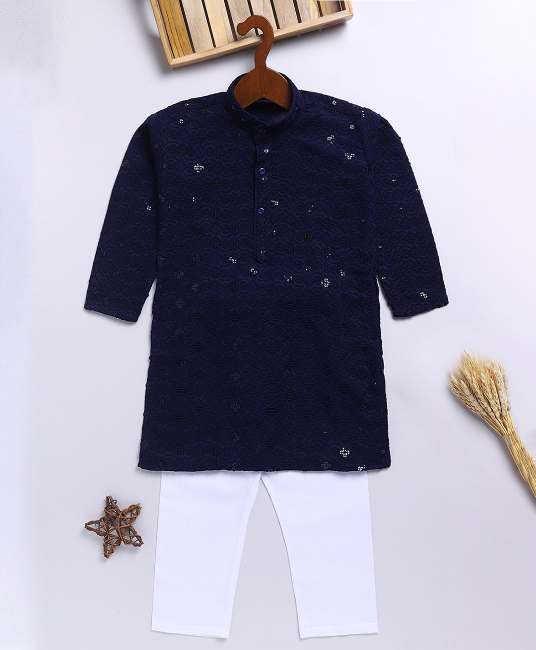 JBN Creation Rayon Full Sleeves Threadwork Embroidered Sequins Embellished Kurta Pyjama Set - Navy Blue-image-39