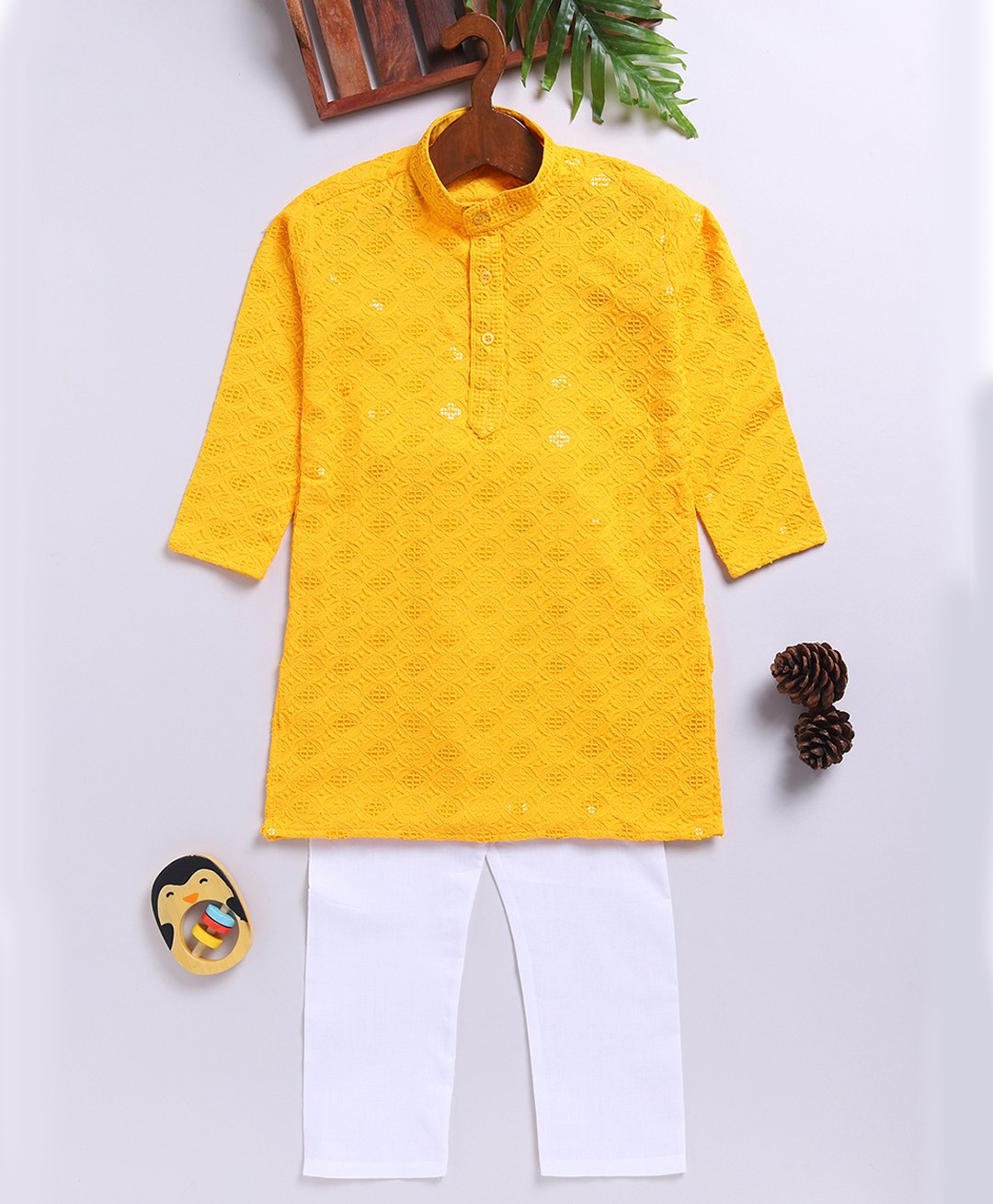 JBN Creation Rayon Full Sleeves Threadwork Embroidered Sequins Embellished Kurta Pyjama Set - Mustard-image-40