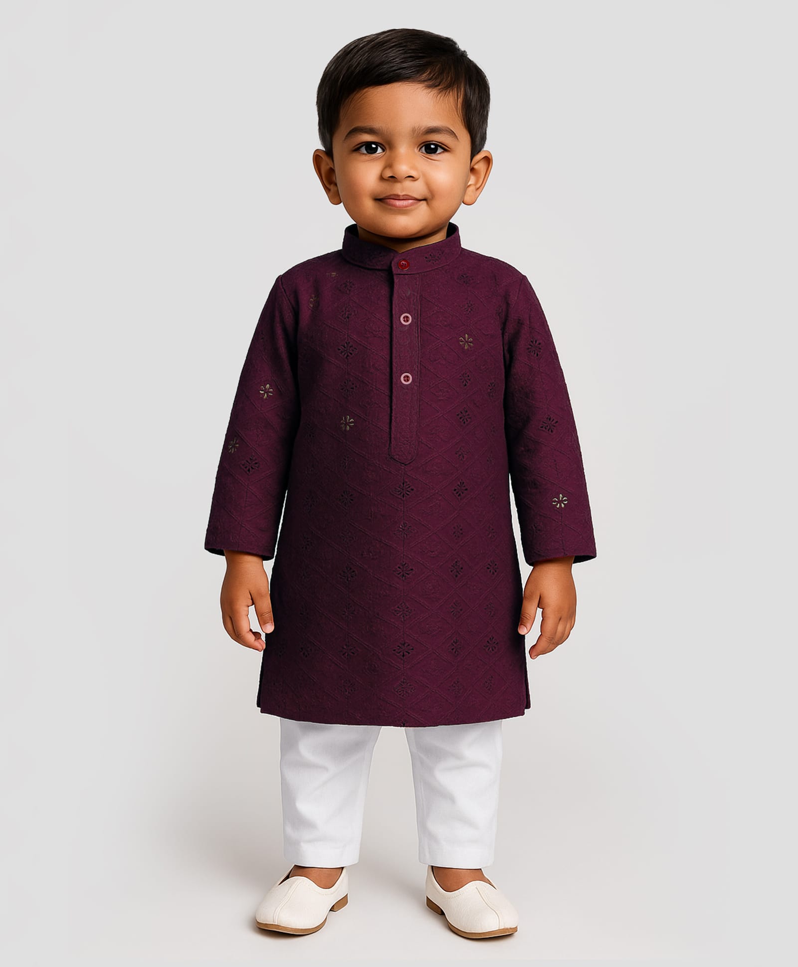 JBN Creation Rayon Full Sleeves Schiffli Embroidered Sequins Embellished Kurta Pyjama Set - Wine-picture-37