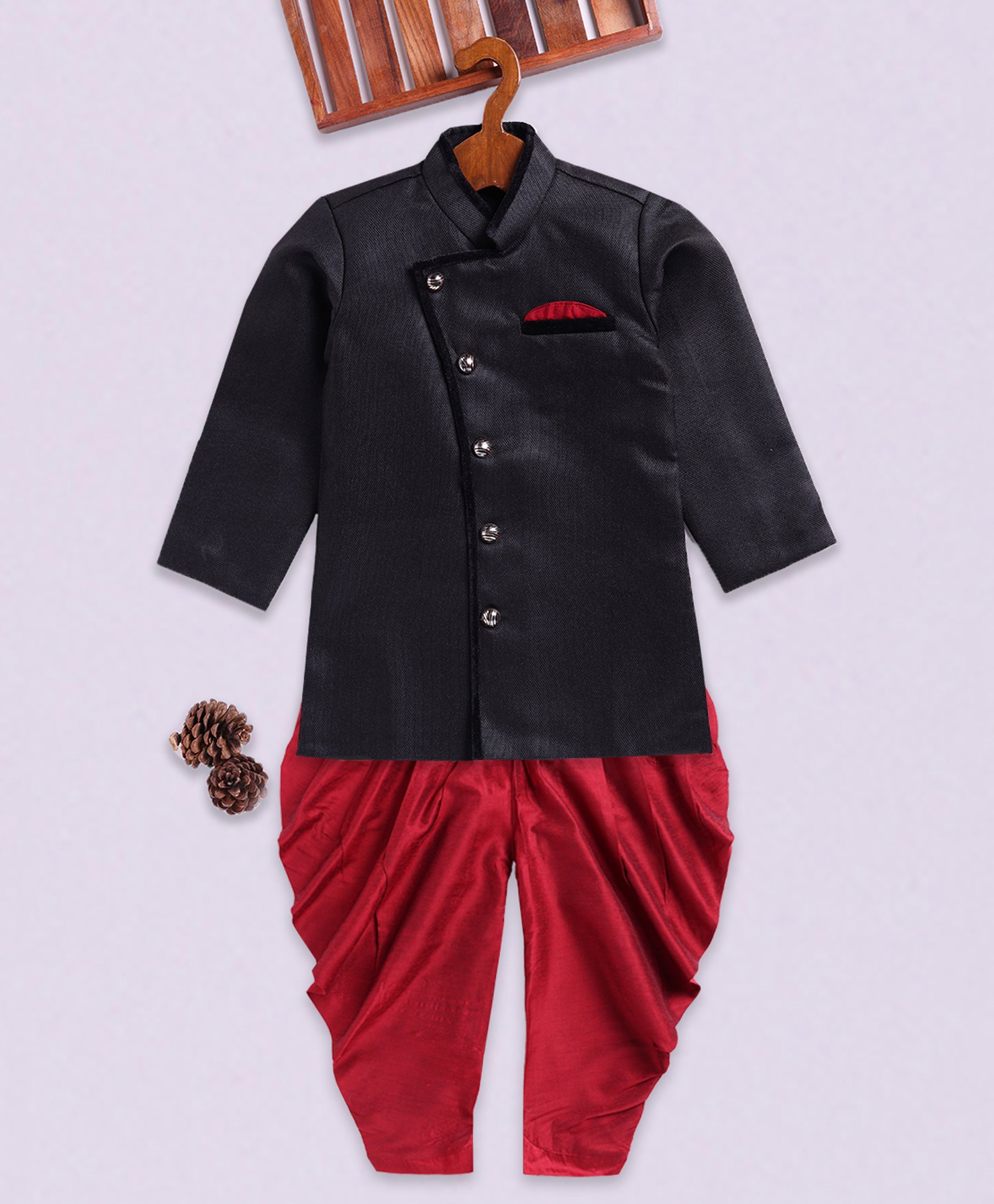 JBN Creation Cotton Blend Full Sleeves Solid Angrakha Style Dhoti Kurta Set - Black-image-10