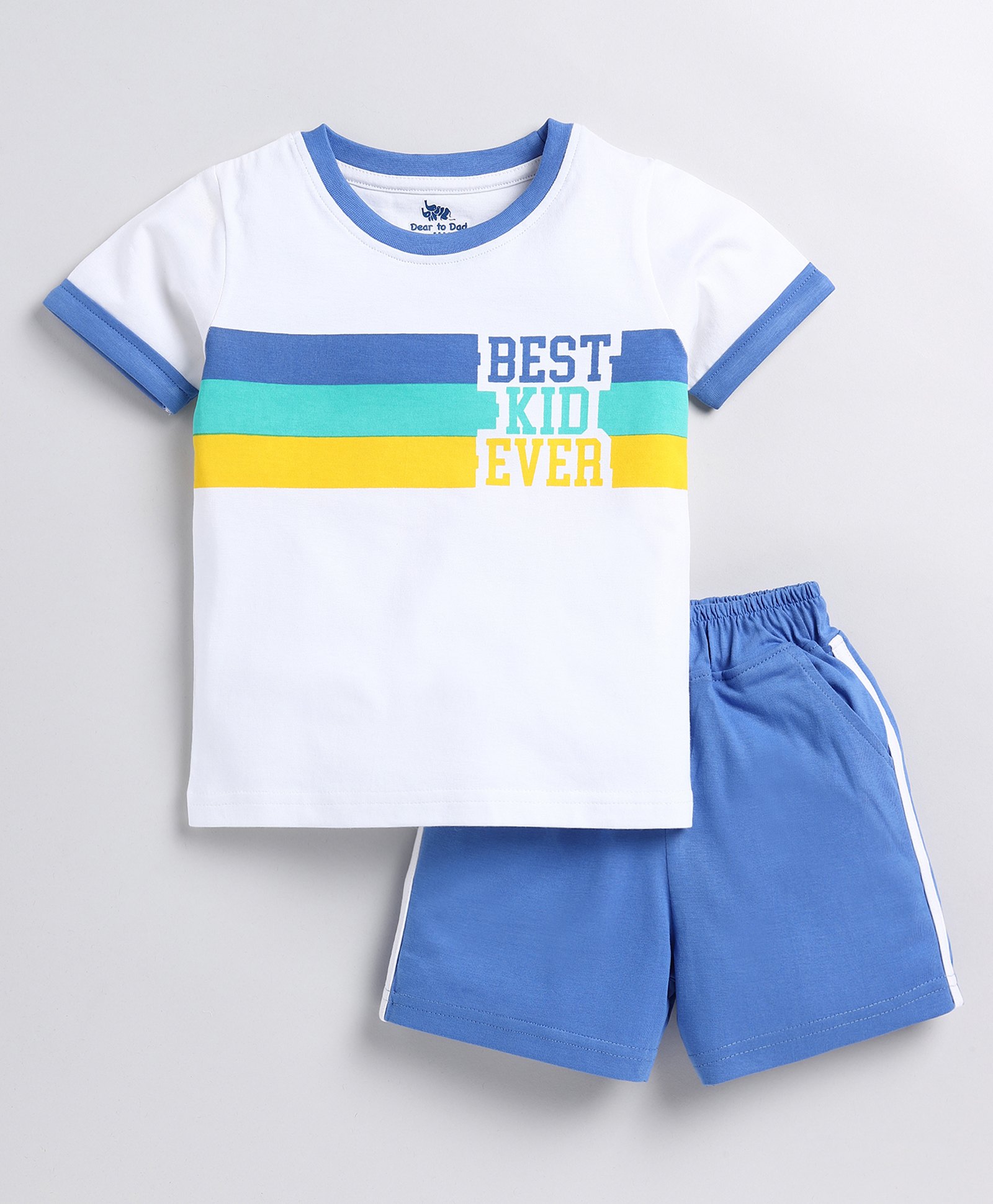DEAR TO DAD Cotton Half Sleeves Best Kid Ever Text Printed Tee & Shorts Set - Royal Blue-image-39