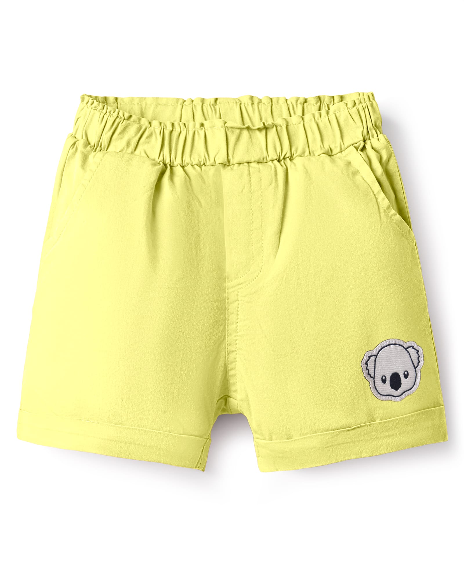 Ollypop Sinker Woven Knee Length Solid Coloured Shorts With Animal Patch - Light Yellow-picture-10