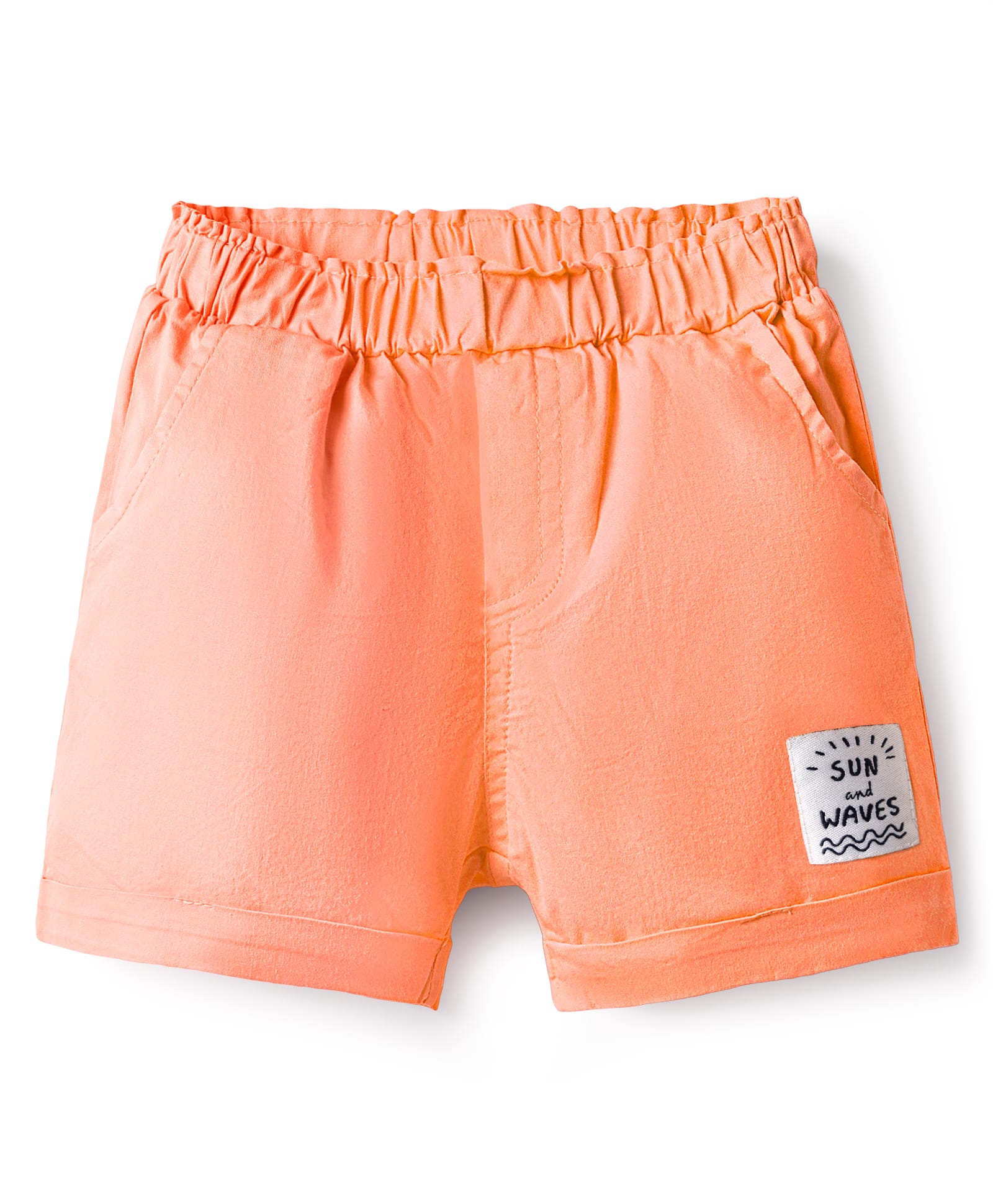 Ollypop Sinker Woven Knee Length Solid Coloured Shorts With Text Patch - Orange-picture-12