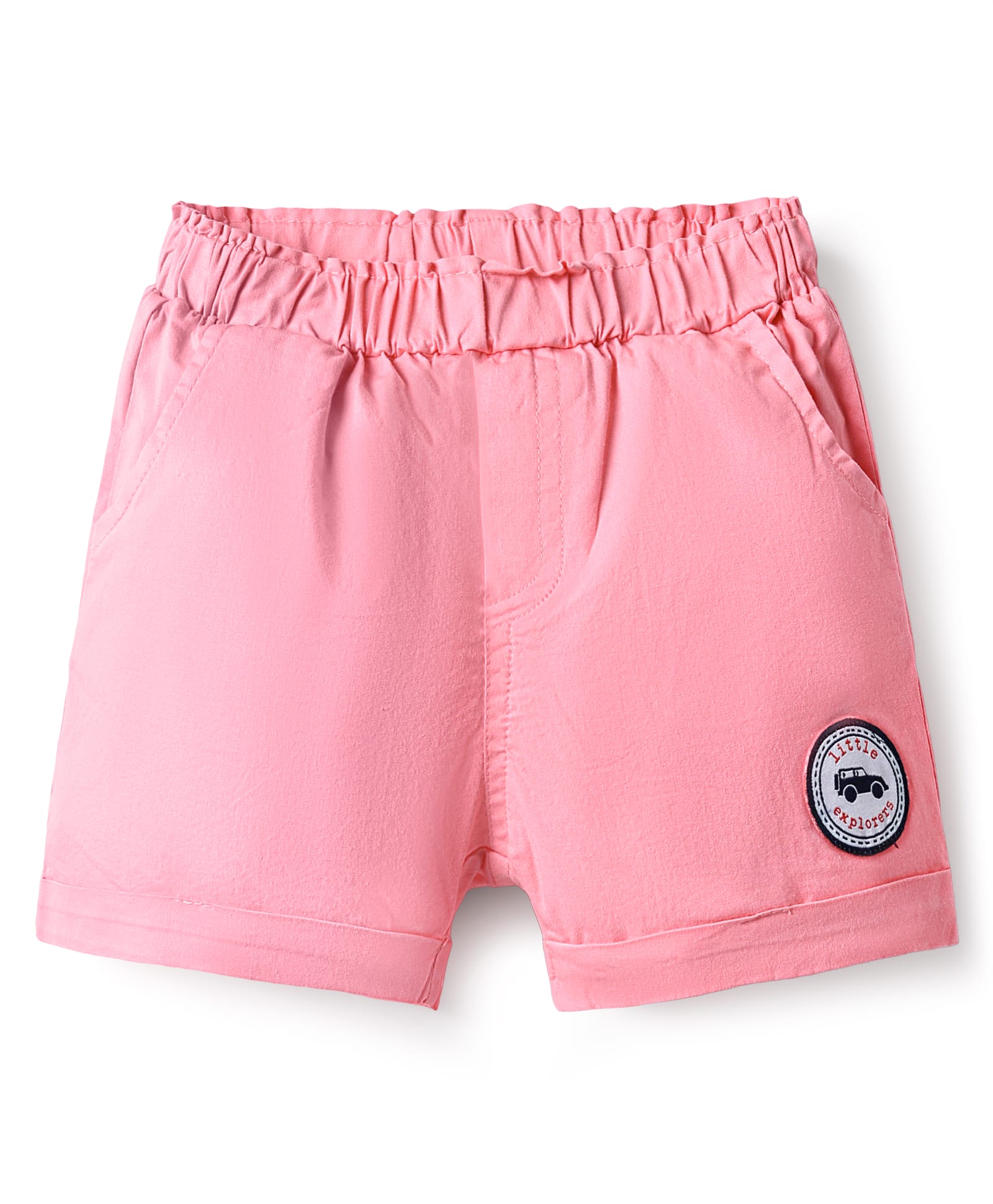 Ollypop Sinker Woven Knee Length Solid Coloured Shorts With Patch - Pink-image-47