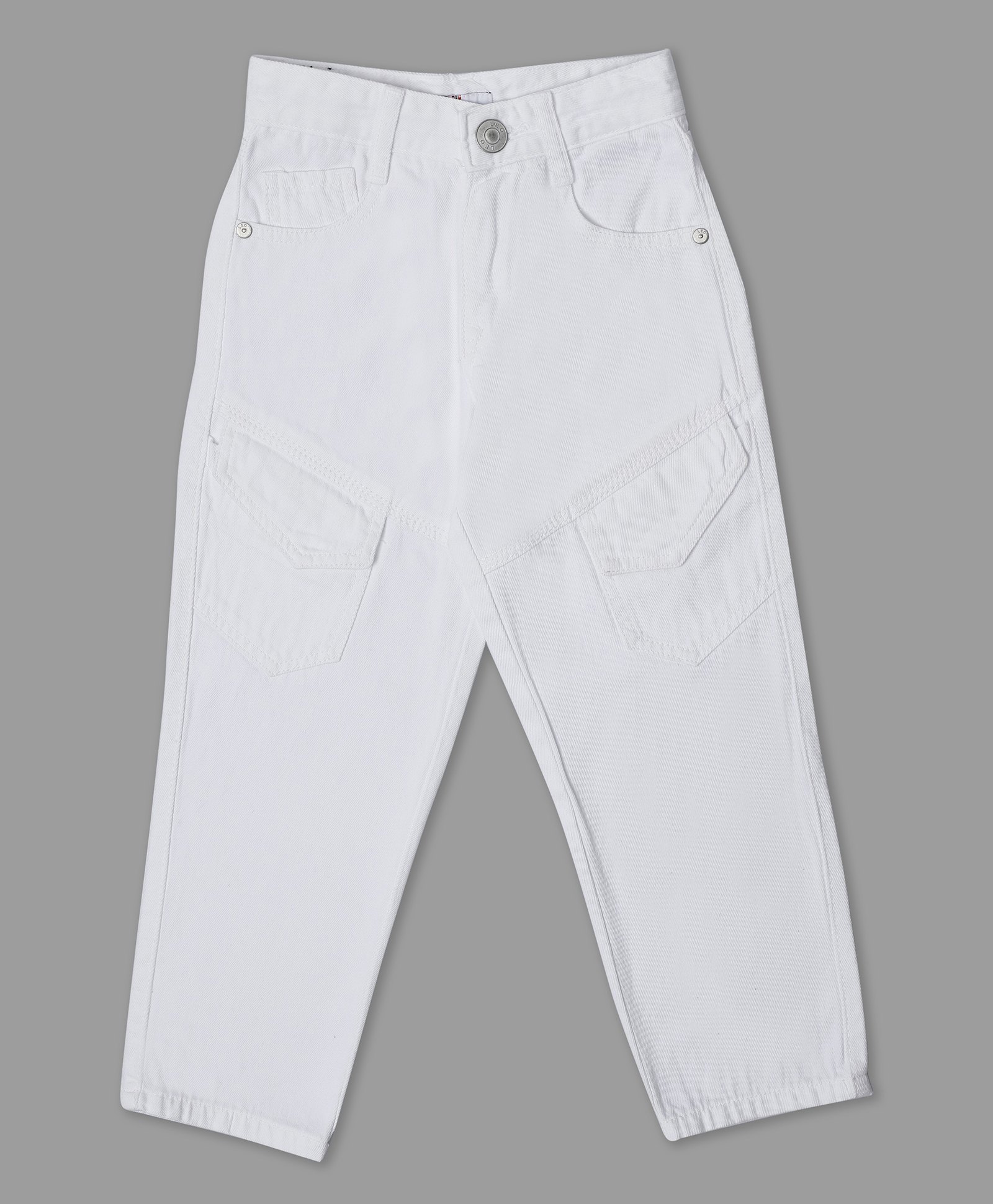LEO Denim Solid Cargo Jeans - White-image-38