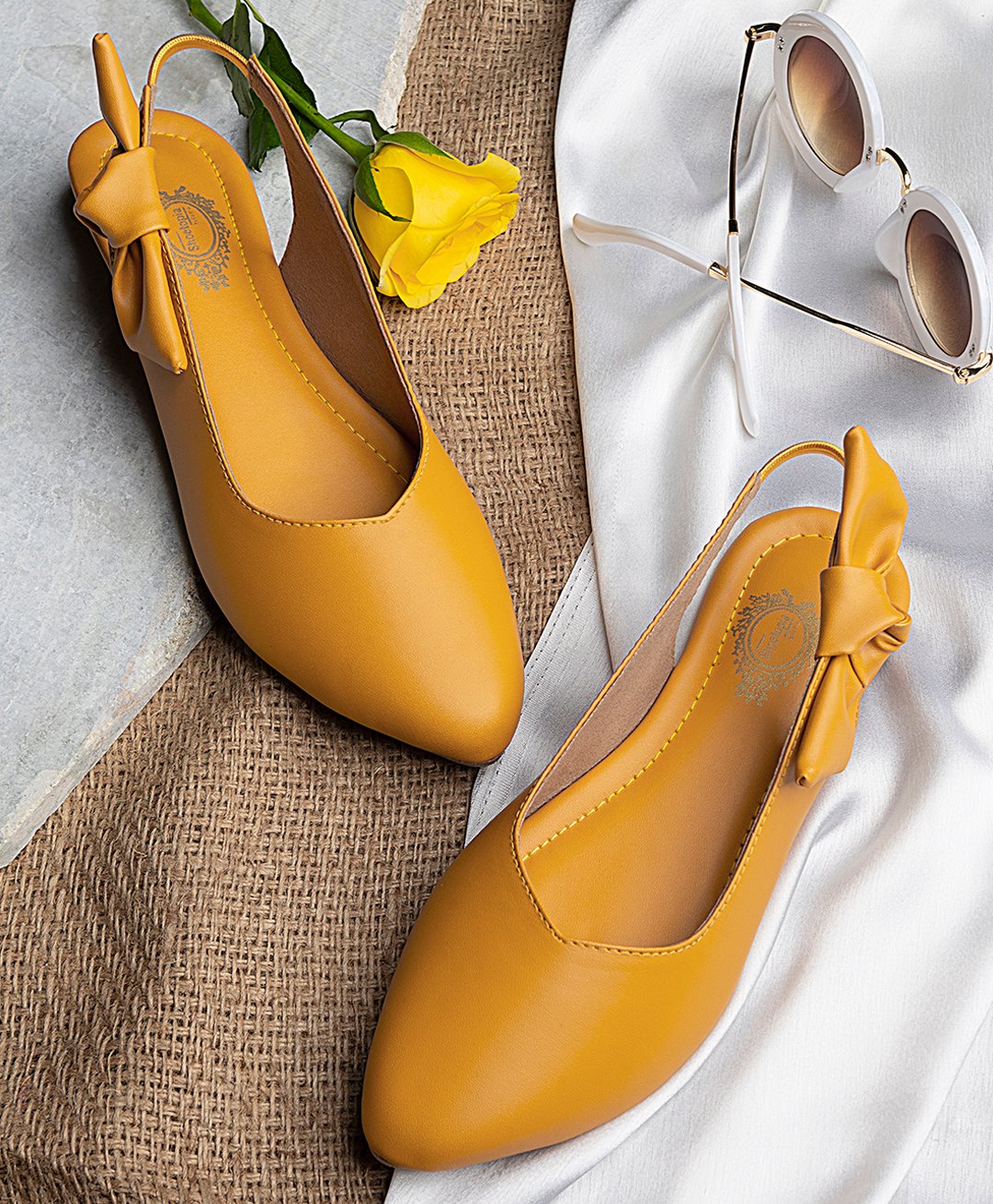 Shoetopia Bow Applique Detailed Ballerinas - Yellow-picture-15