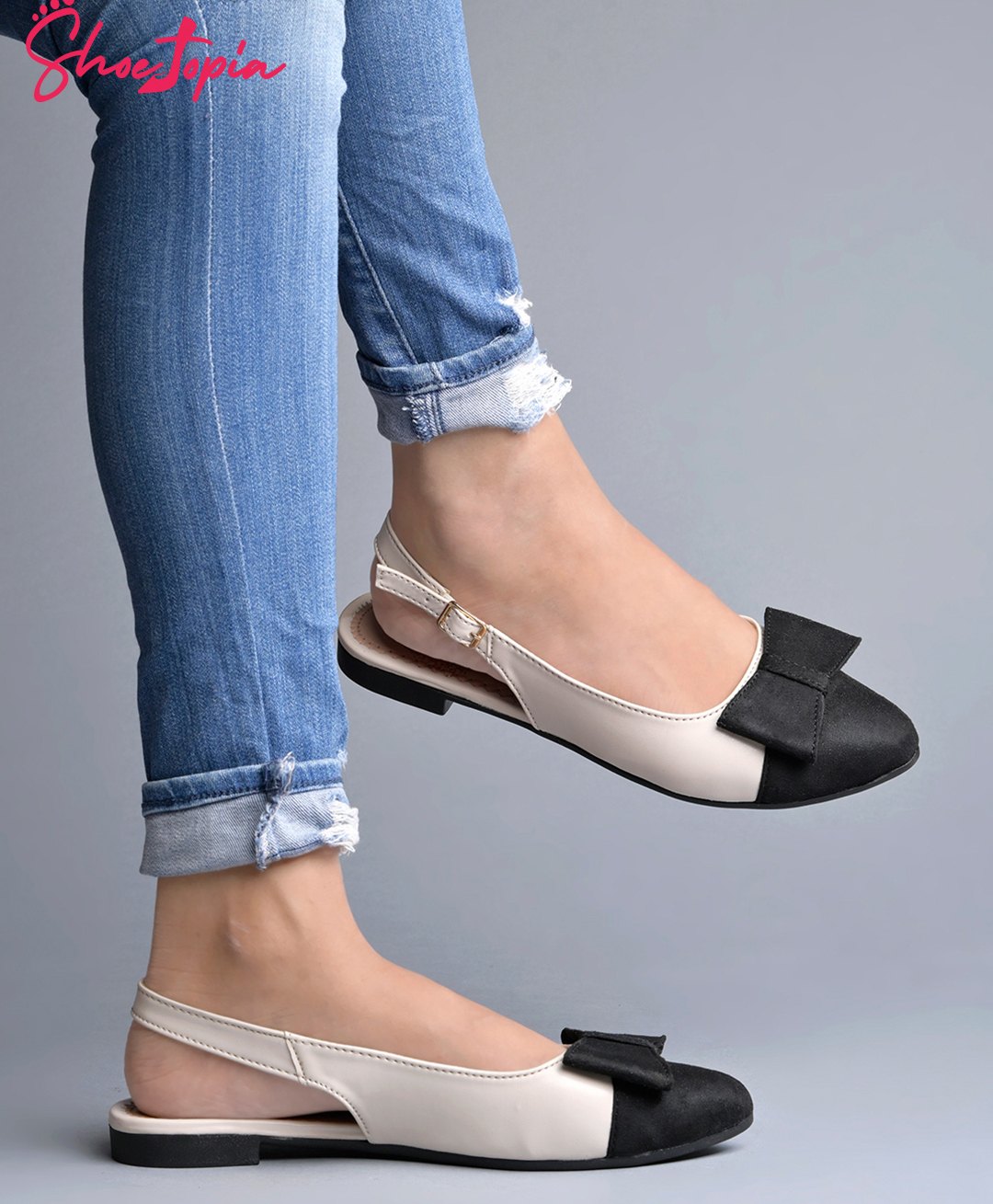 Shoetopia Colour Blocked Bow Applique Sandals - Black-picture-18