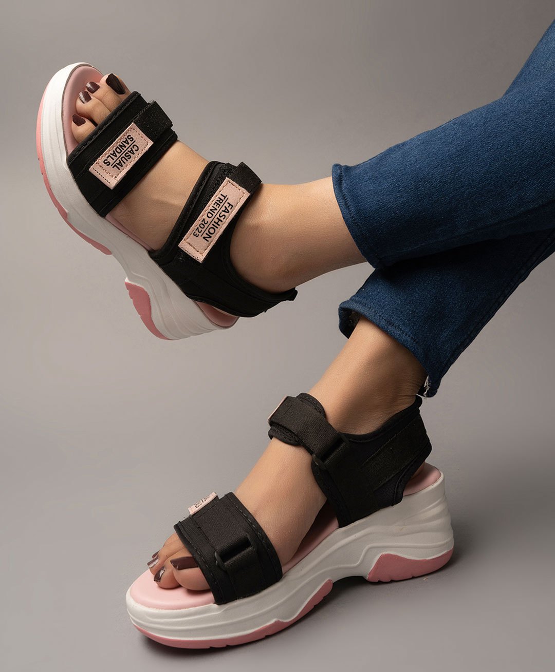 Shoetopia Typography Designed Sandals With Velcro Closure - Pink-picture-24