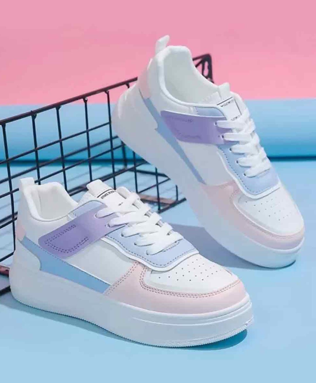 Shoetopia Colour Blocked Lace Up Sneakers - Pink-image-49