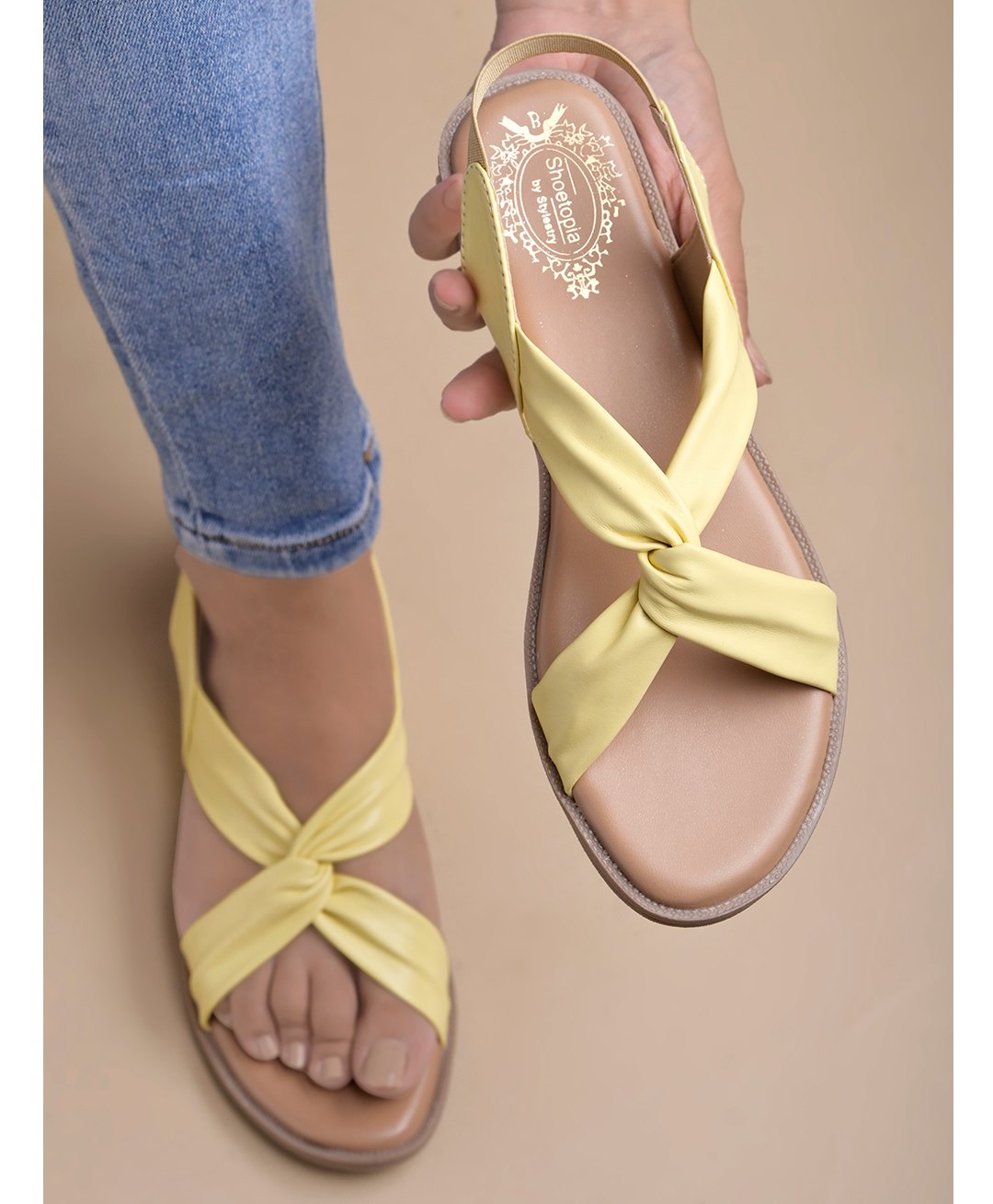 Shoetopia Cris Cross & Knot Detailed Sandals - Yellow-picture-11