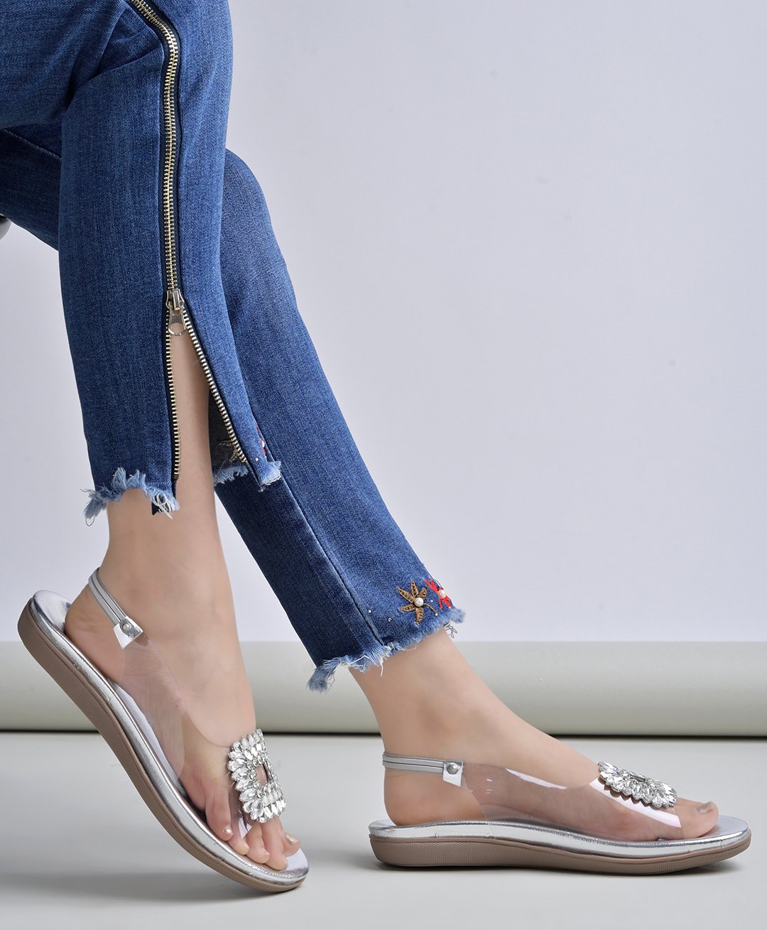 Shoetopia Beads Embellished Sandals - Silver-picture-13