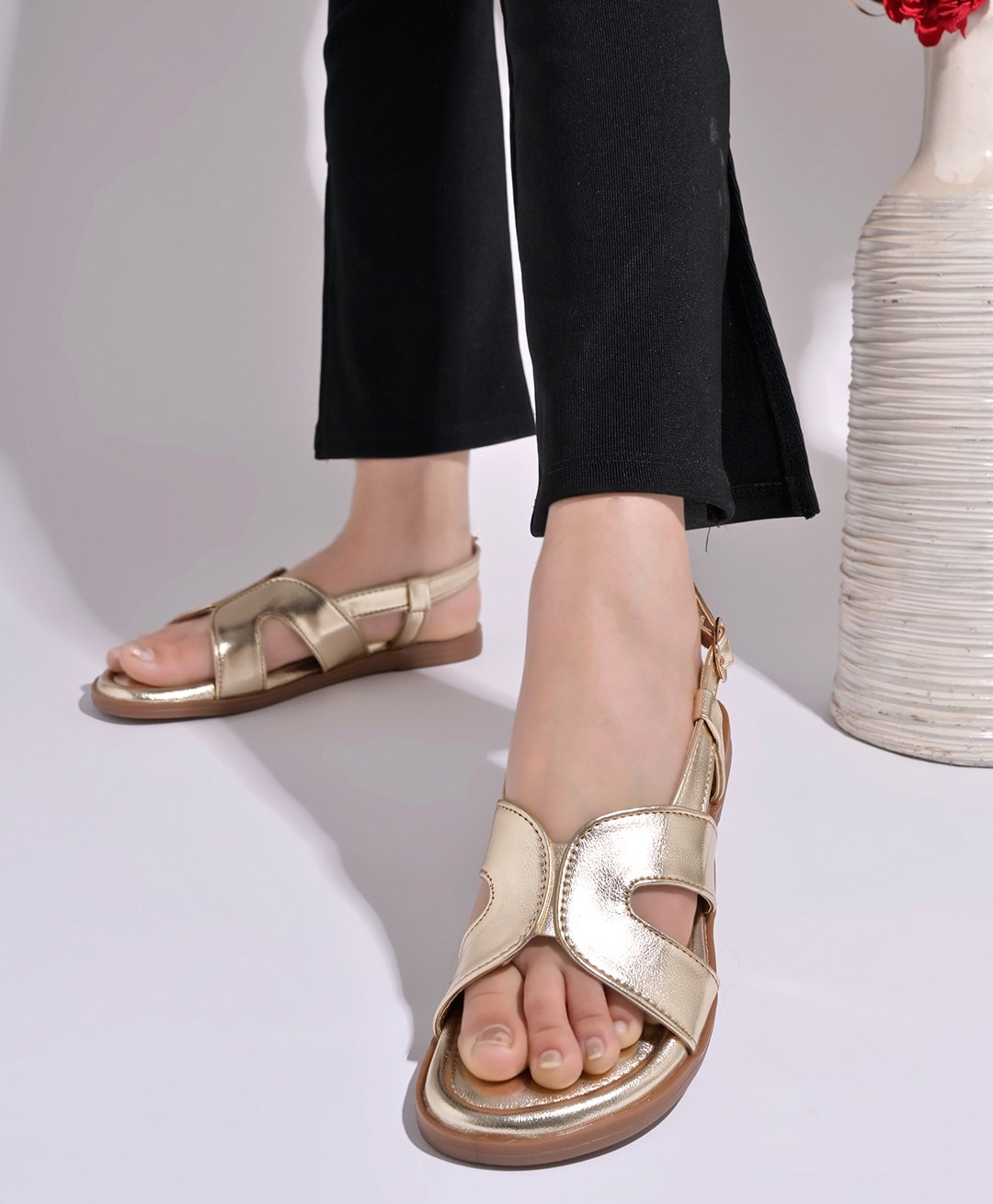 Shoetopia Solid Sandals - Golden-image-33