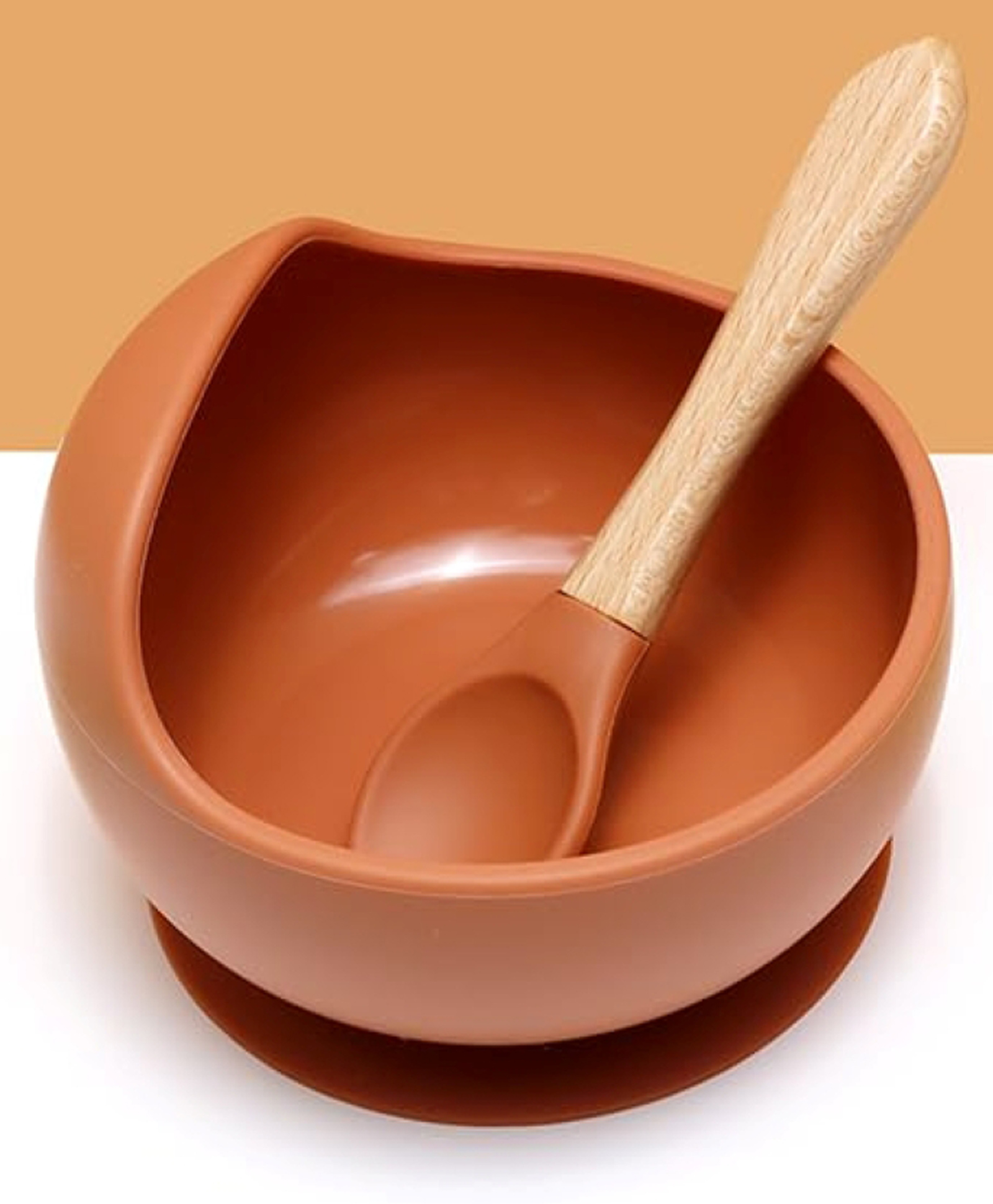 Kids Station Easy to Carry Silicone Baby Feeding Set - Bowl - Spoon - Make Mealtime Fun and Easy - Tableware Meal Utensils for Kids with Suction - Baby Feeding Product Set of 2 - Orange-image-48