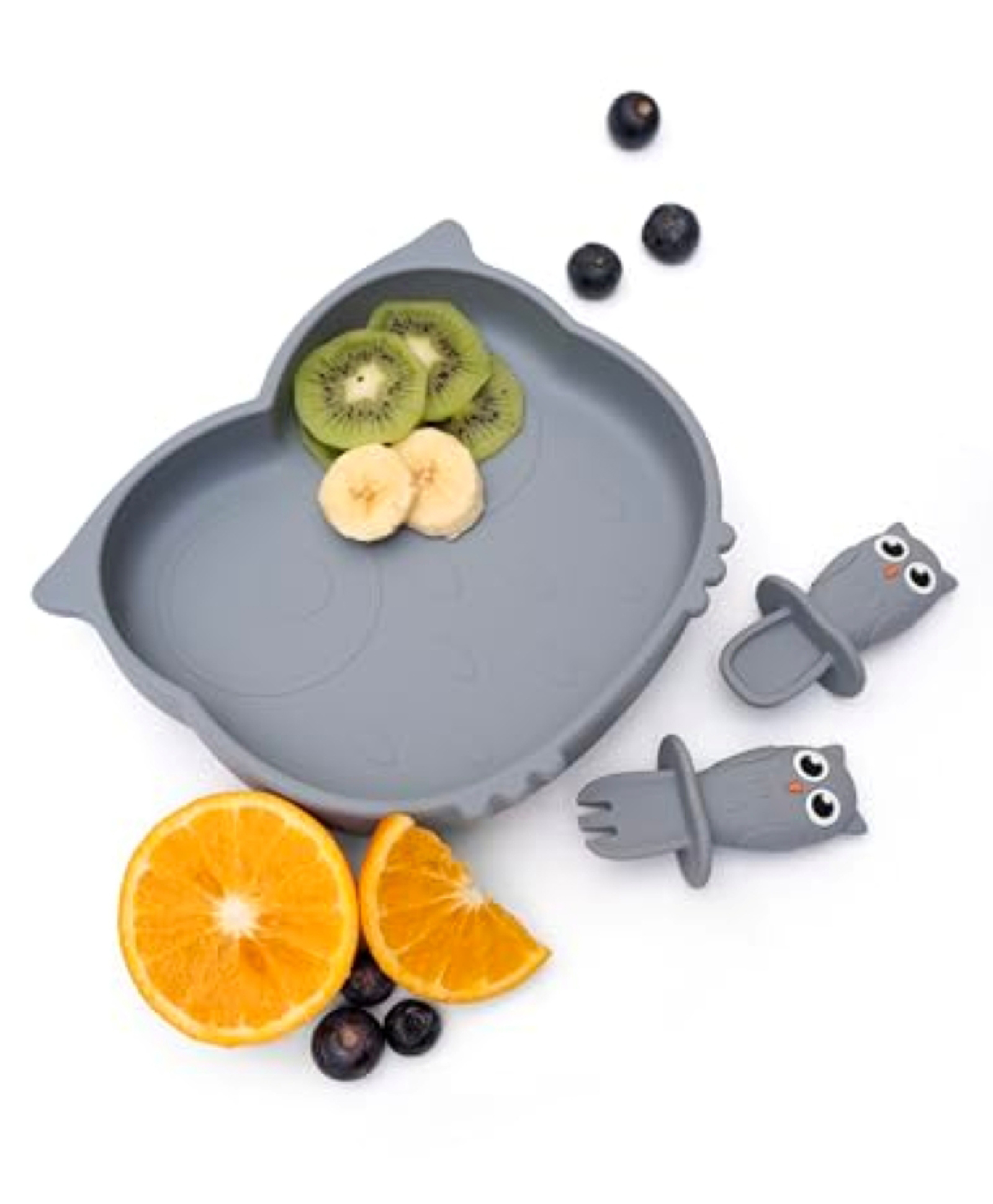 Kids Station 3 Piece BPA-Free Silicone Baby Feeding Set - Owl Shaped Plate - Spoon - Fork - Make Mealtime Fun and Easy for Your Little One - Promotes Baby Self-Feeding for Highchair (Blue)-image-23