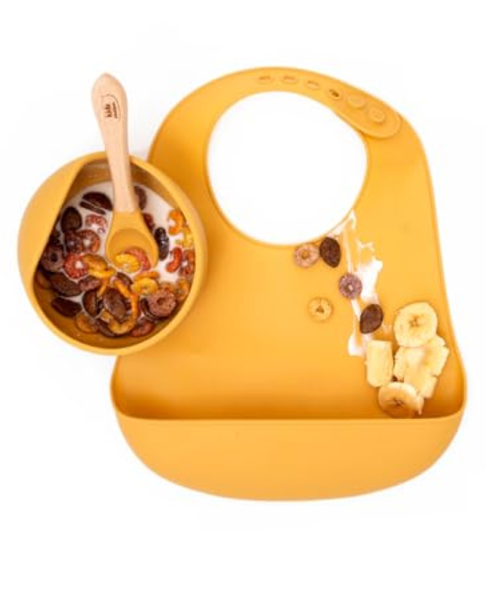 Kids Station 3 Piece Portable Silicone Baby Feeding Set - Baby Bib - Spoon and Bowl - Make Mealtime Fun and Easy for Your Little One - Promotes Baby Self-Feeding for Highchair - Yellow-image-22