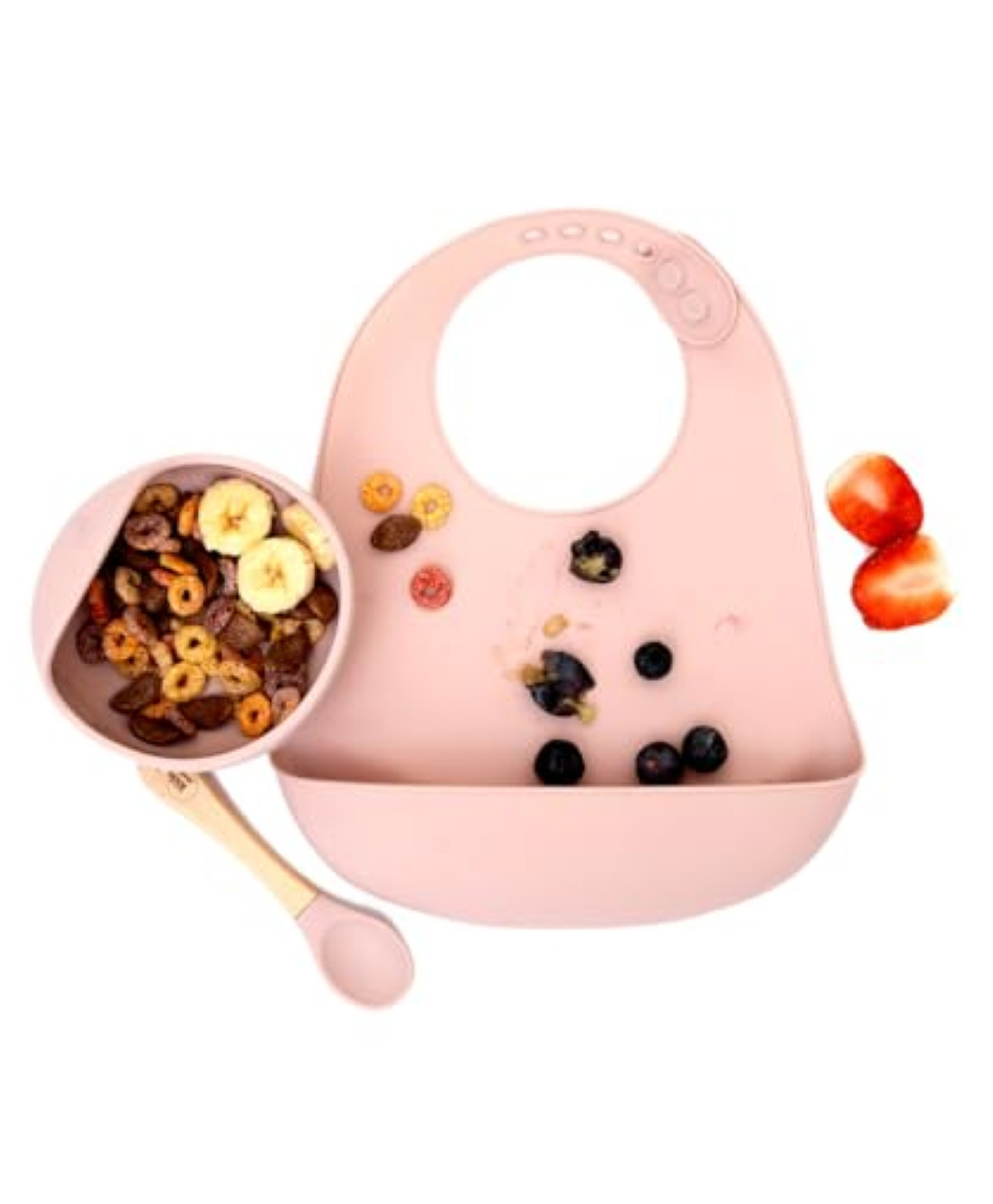 Kids Station 3 Piece BPA-Free Silicone Baby Feeding Set - Baby Bib - Spoon and Bowl - Make Mealtime Fun - Microwave Safe - Unbreakable Eco-Friendly - Organic & Natural - Pink-image-5