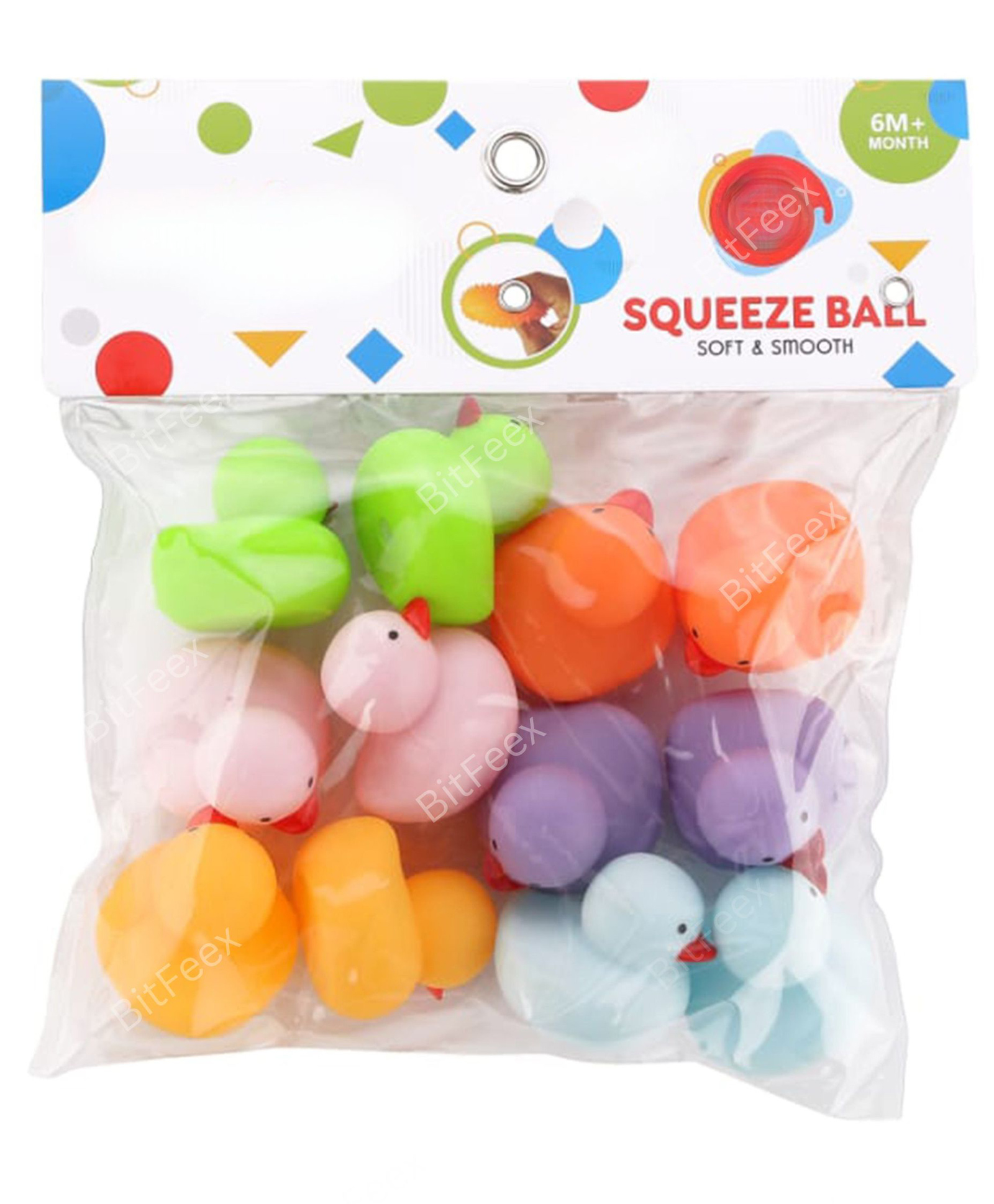 BitFeex Squeezy Duck Shape Toy Soft Rubber, Chu Chu Sound, Fun Bath Time Toy for Kids 1+ Years, 12 pcs Duck, Multicolor-image-21