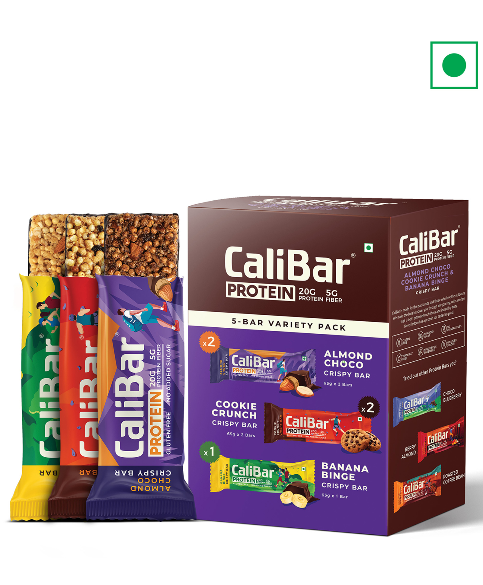 CaliBar 20g Protein Bar - Variety Pack of 5 Bars - Almond Choco, Cookie Crunch, Banana Binge (Pack of 5)-image-30