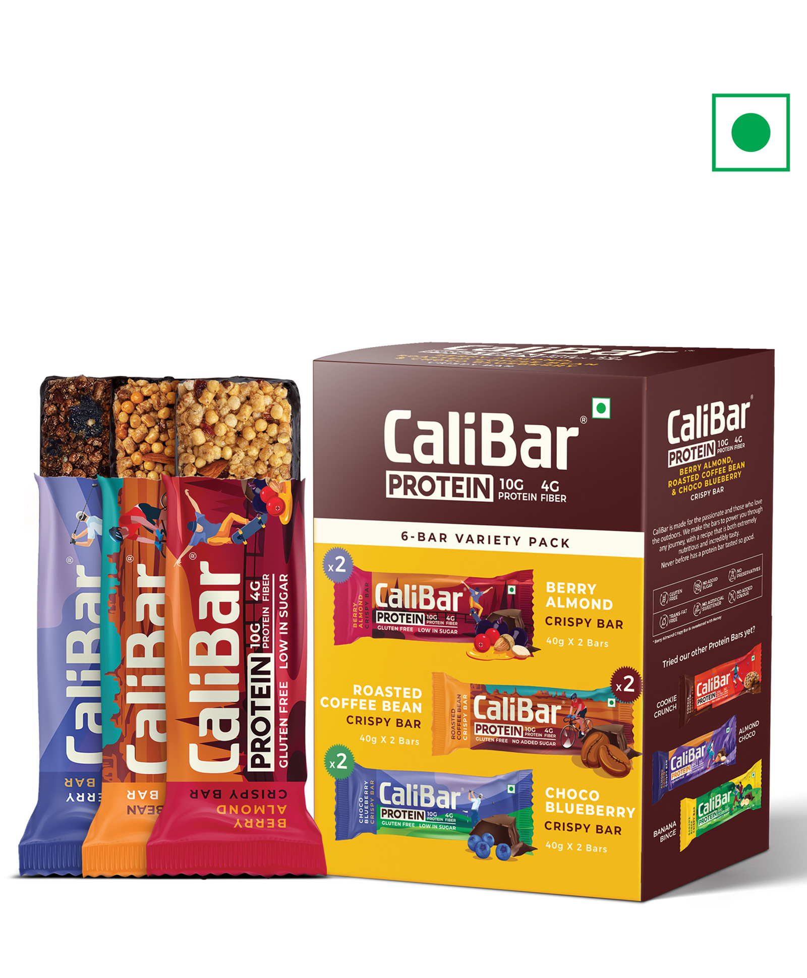 CaliBar 10g Protein Bar - Roasted Coffee Bean, Choco Blueberry & Berry Almond (Pack of 6)-picture-15