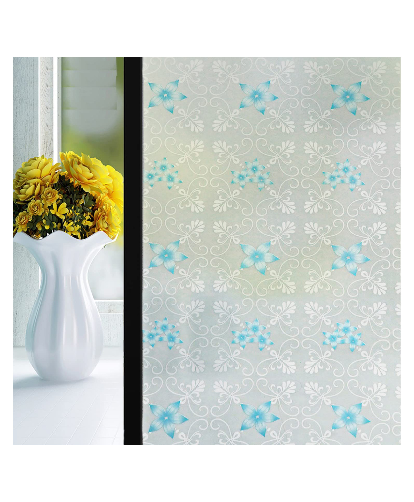 JAAMSO ROYALS White & Blue Flower Self Adhesive Decorative Window Sticker (1000 cm X 45 cm)-image-40