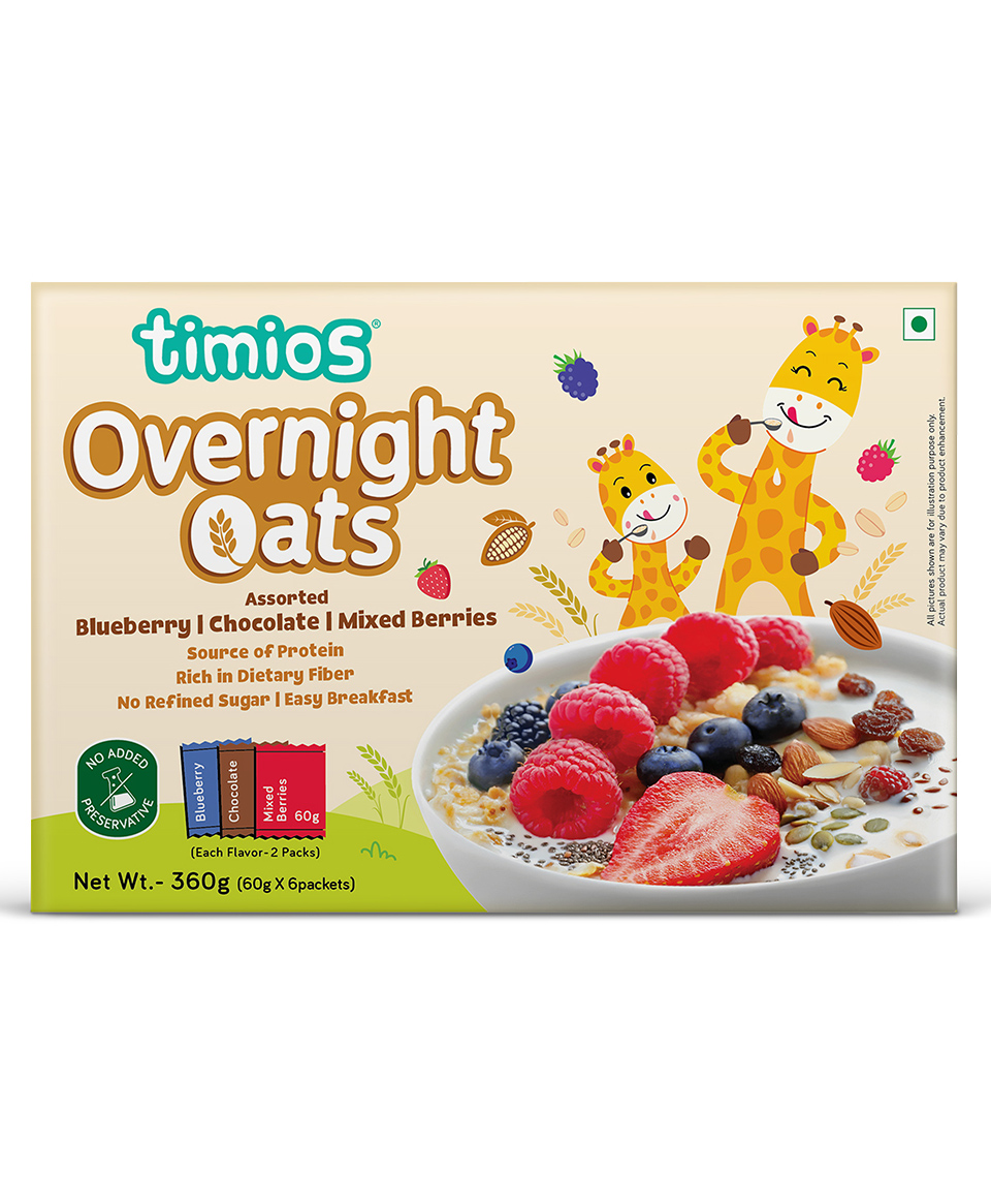 timios Overnight Oats High in Protein & Dietary Fiber with No Refined Sugar Blueberry Chocolate Mixed Berries Pack of 6 - 360 g-image-2