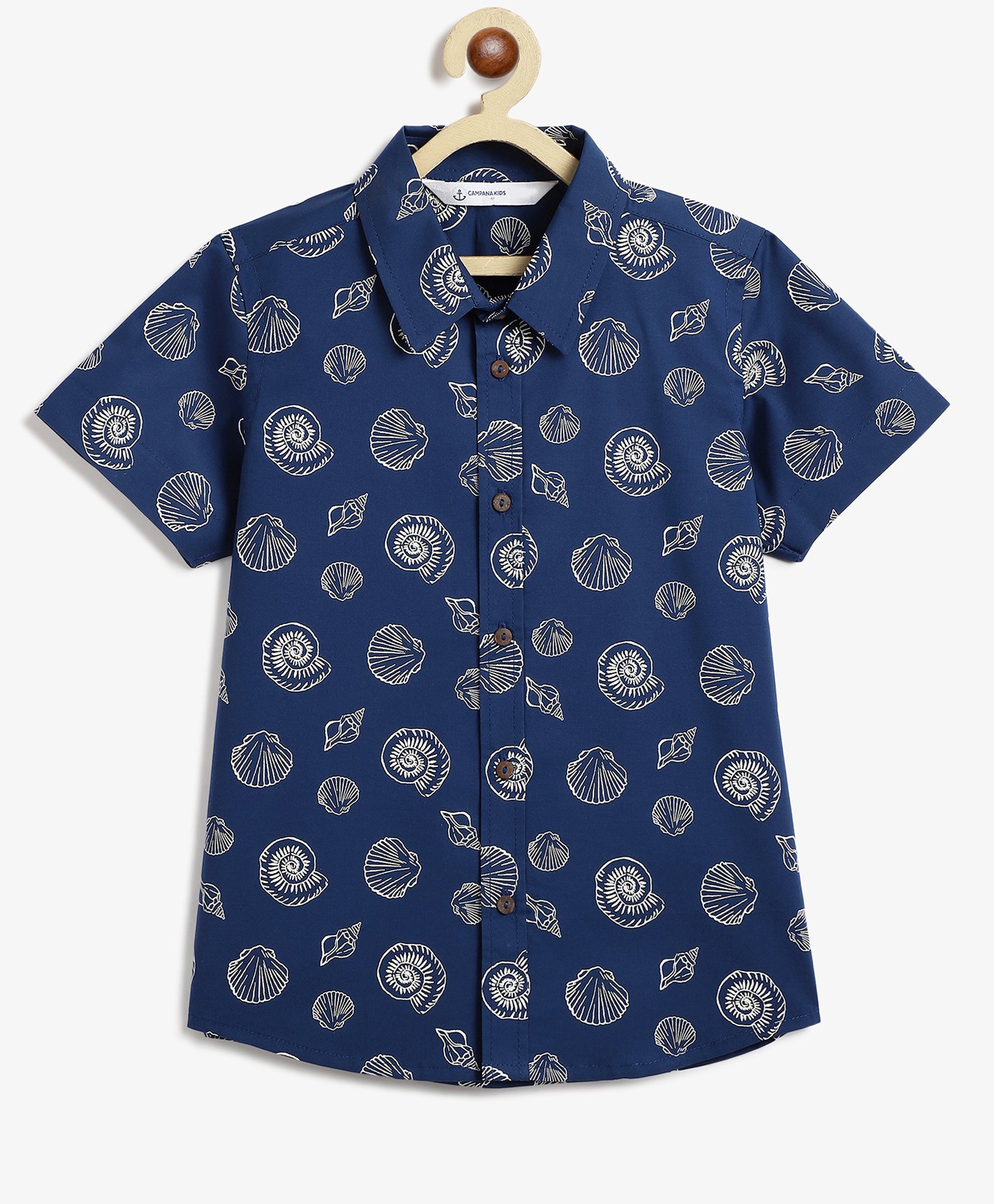 Campana 100% Cotton Woven Half Sleeves Seashells Printed Shirt - Navy Blue-picture-2