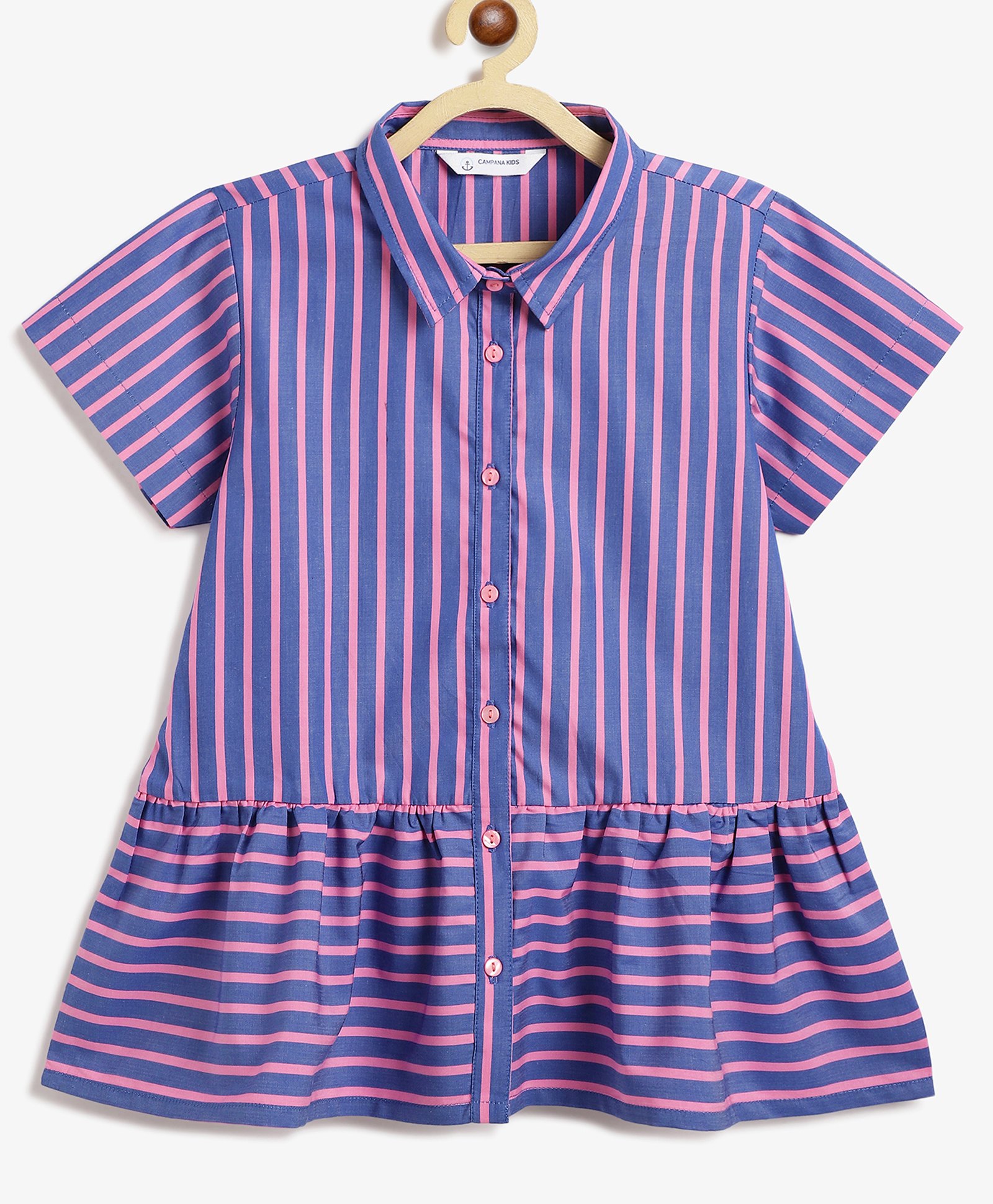 Campana 100% Cotton Woven Half Sleeves Striped Peplum Top - Blue & Pink-picture-26